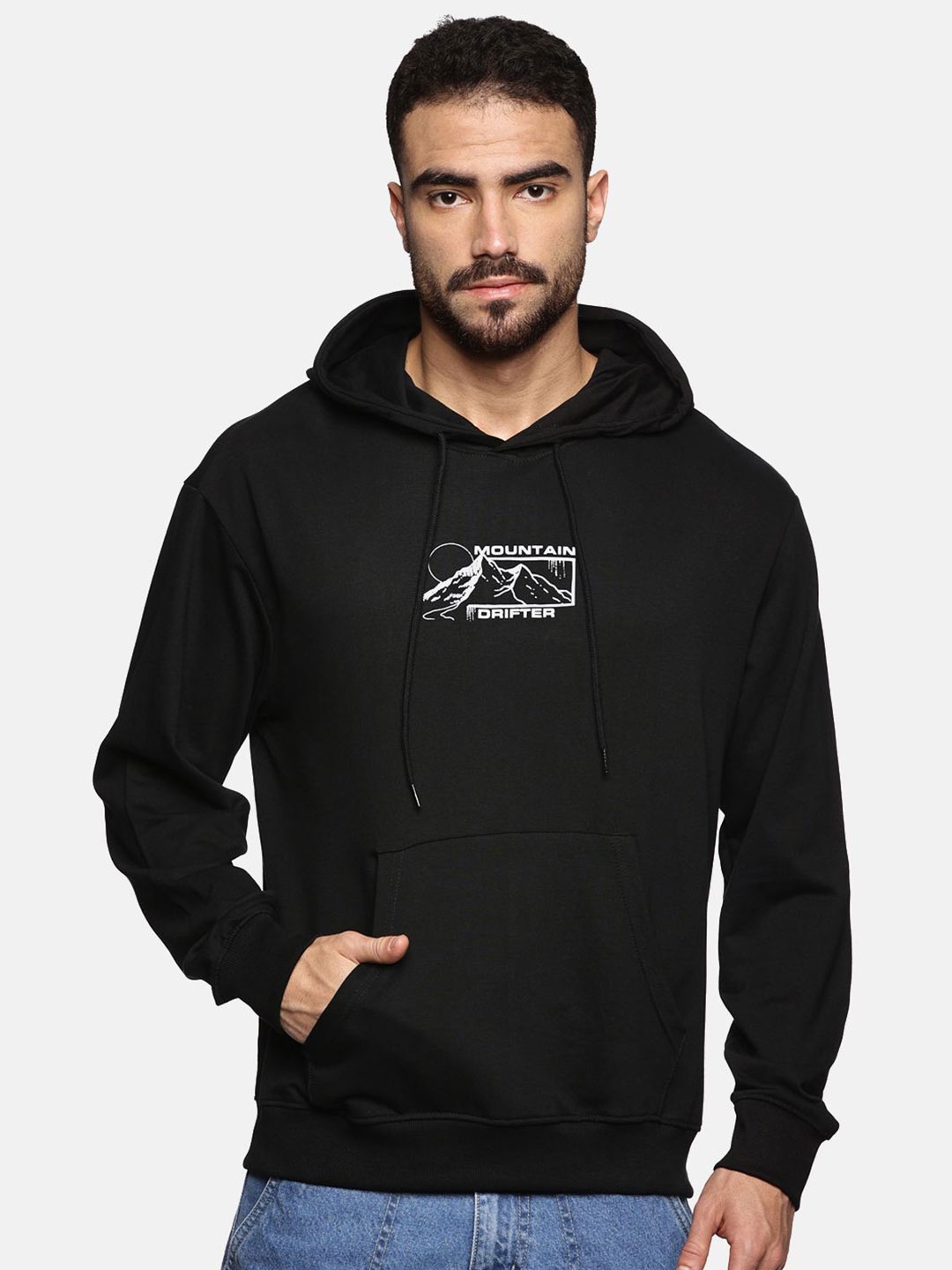 

The Roadster Lifestyle Co Men Printed Relaxed Fit Cotton Hoodie, Black