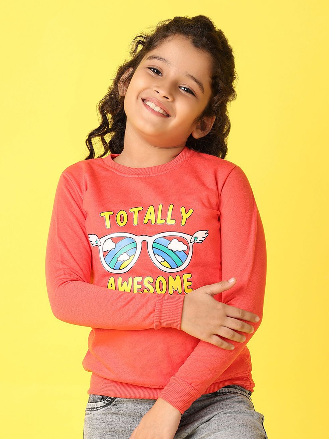 

V-Mart Girls Typography Printed Sweatshirt, Coral
