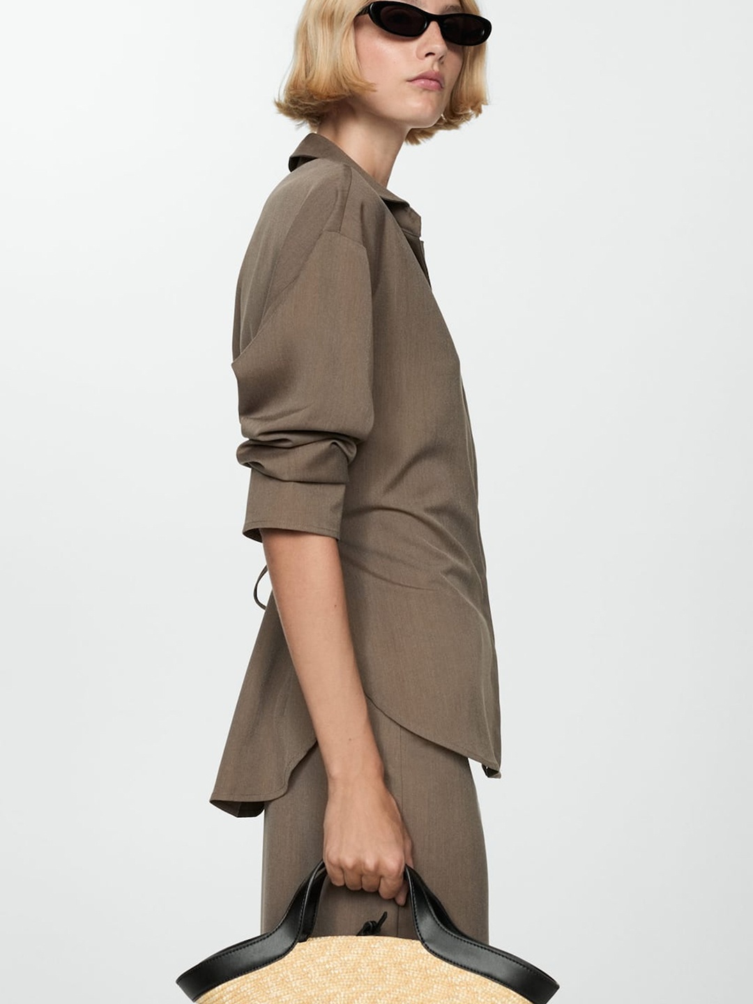 

MANGO Concealed button shirt, Brown