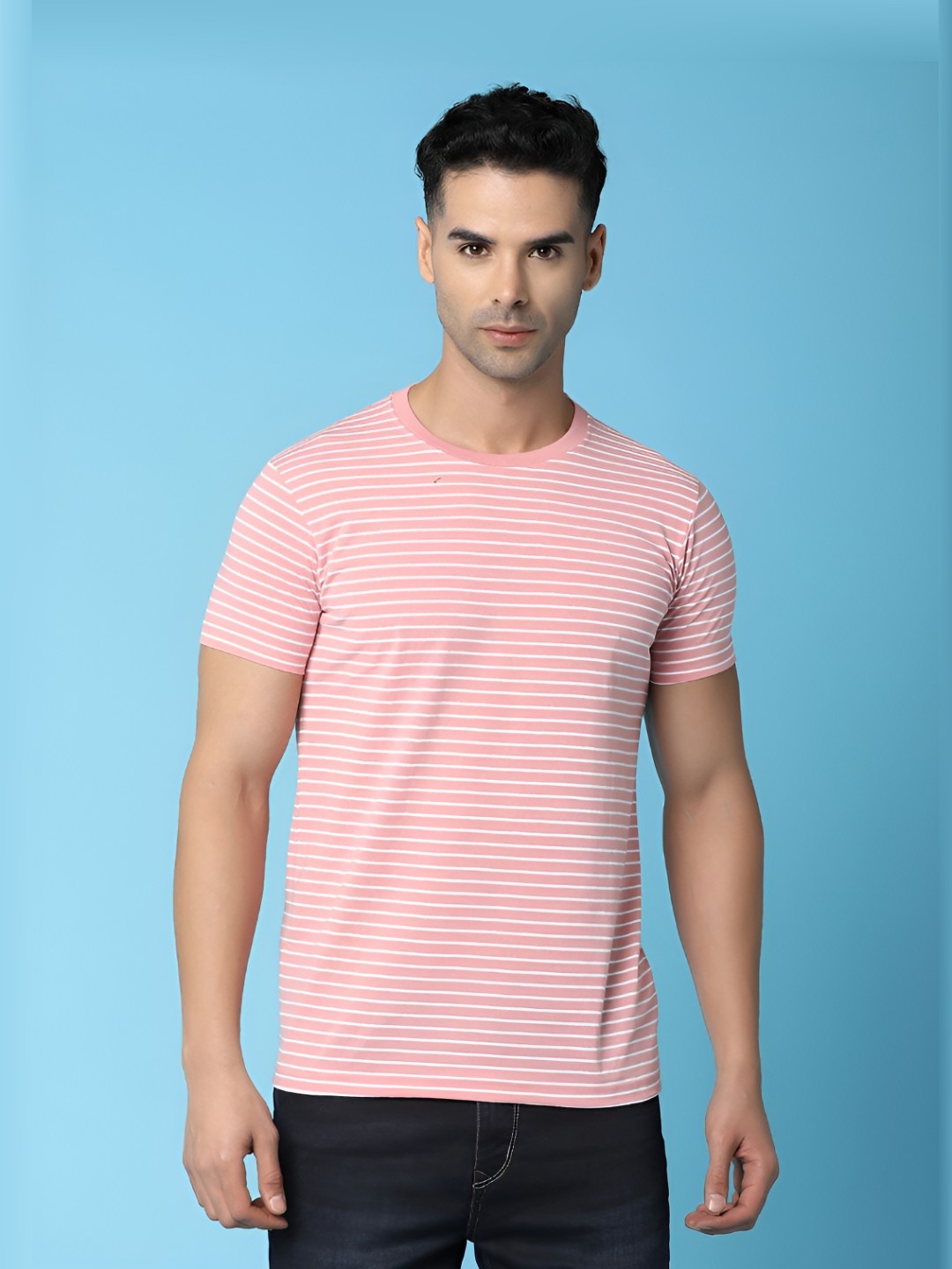 

V-Mart Men Striped Round Neck T-shirt, Peach