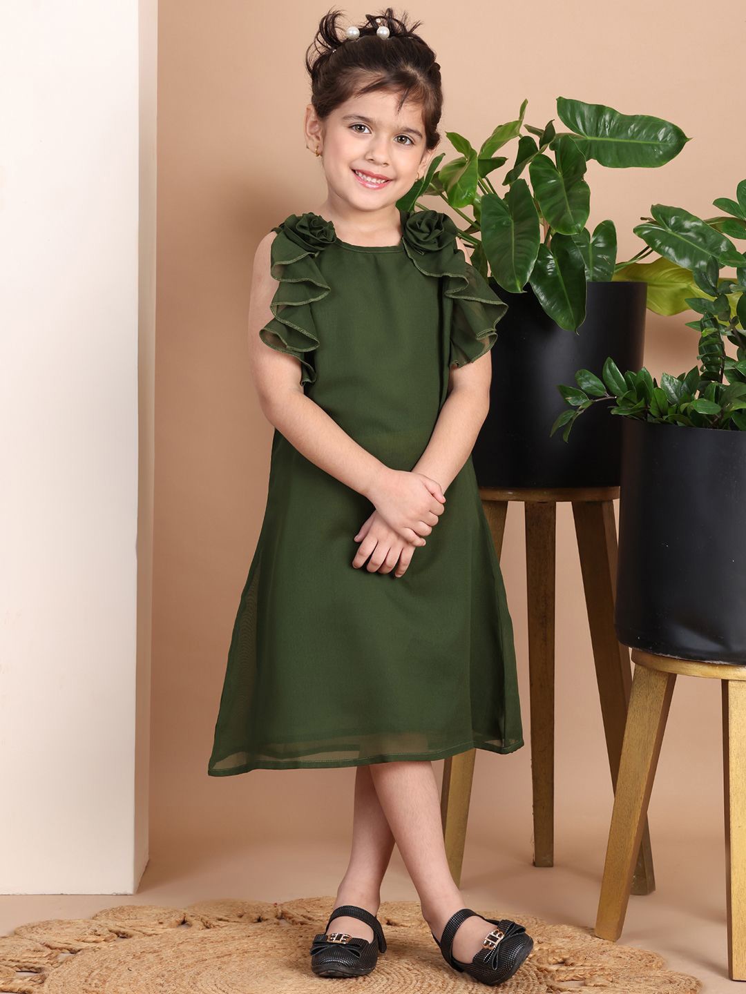 

Baawri Girls Ruffle Detail A-Line Dress, Green