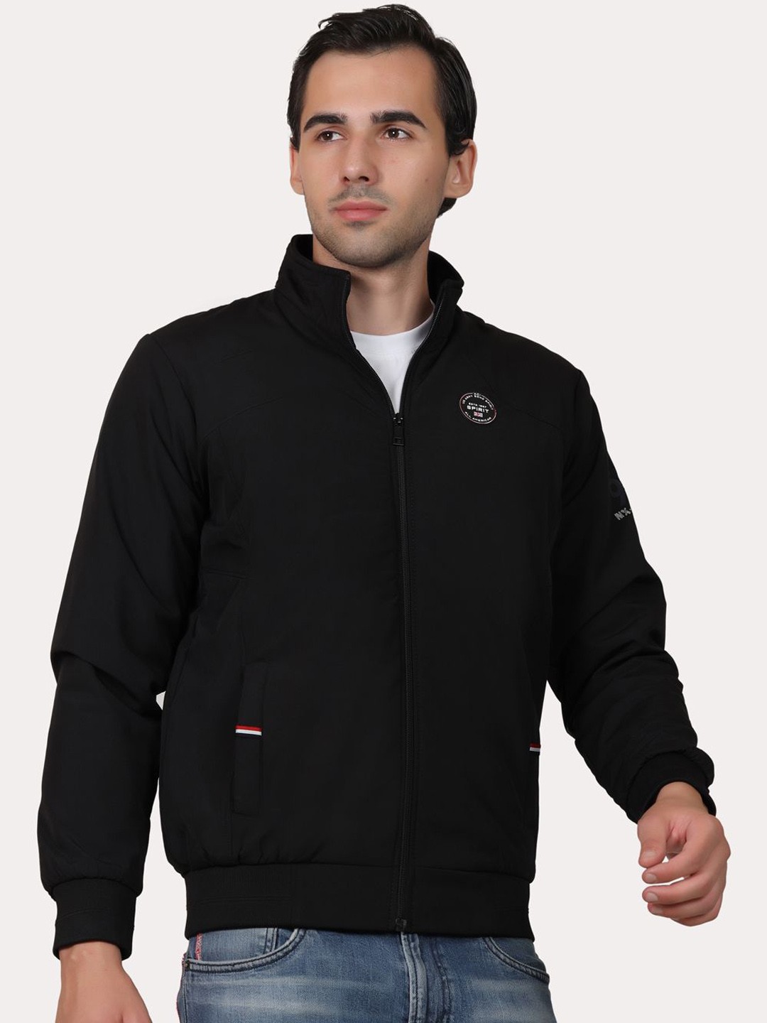 

Spirit Men Mock Collar Solid Casual Bomber Jacket, Black