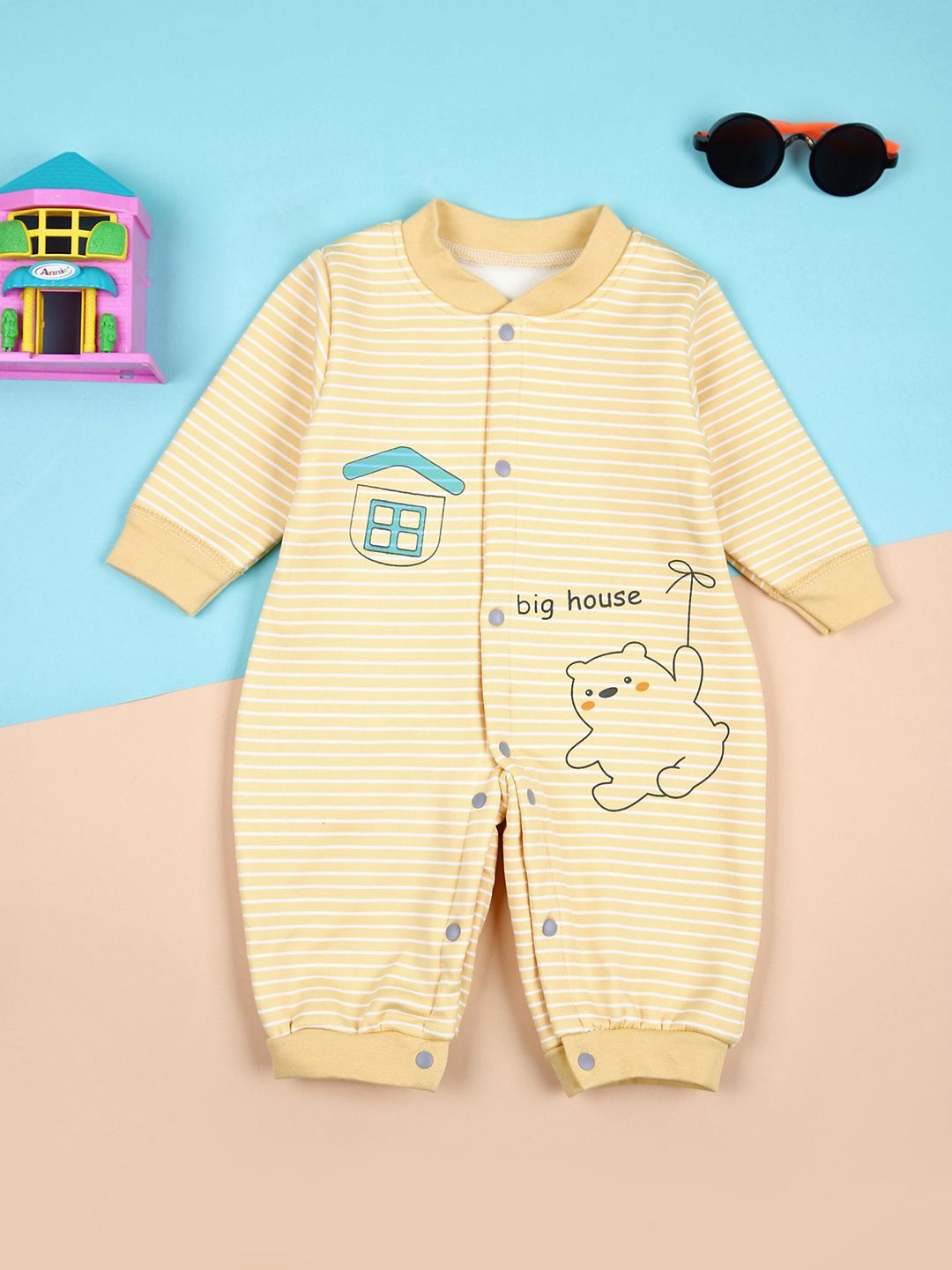 

V-Mart Kids Printed Cotton Romper, Yellow