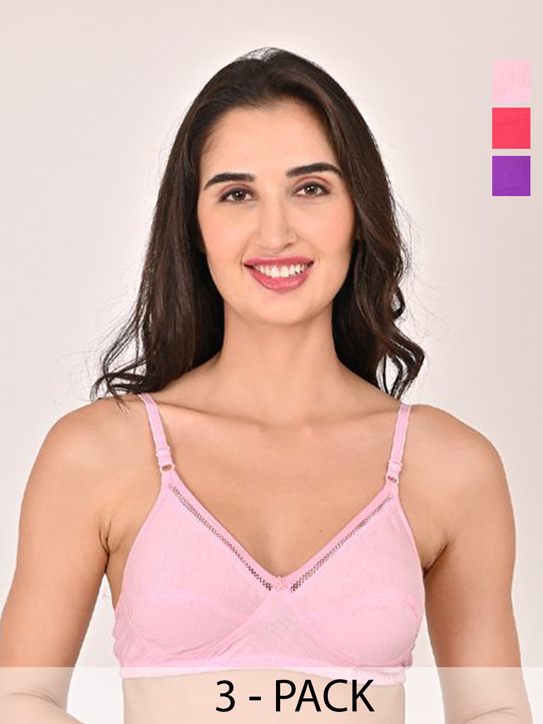 

Piylu Women Pack of 3 Medium Coverage Lightly Padded Bra, Pink