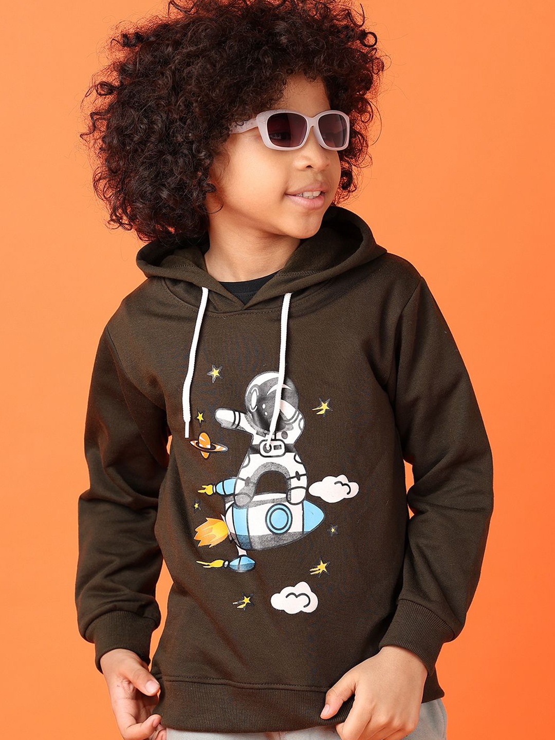 

V-Mart Boys Printed Hooded Long Sleeves Casual Sweatshirt, Olive