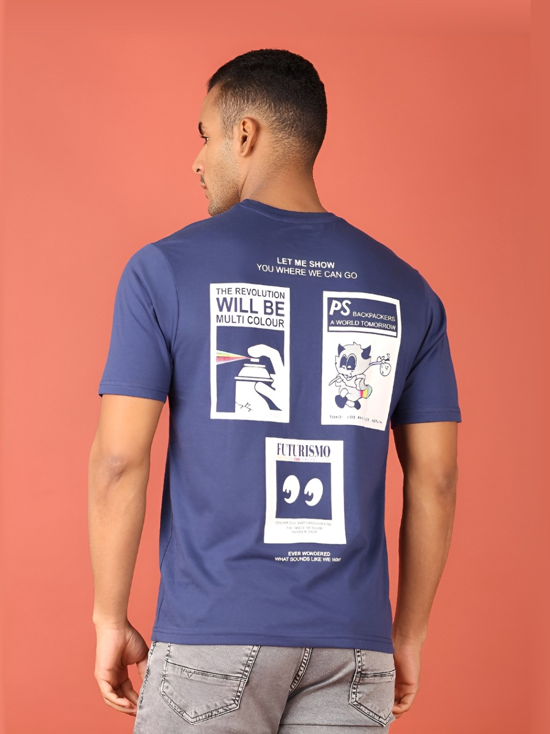 

V-Mart Men Graphic Printed Round Neck Cotton T-shirt, Navy blue