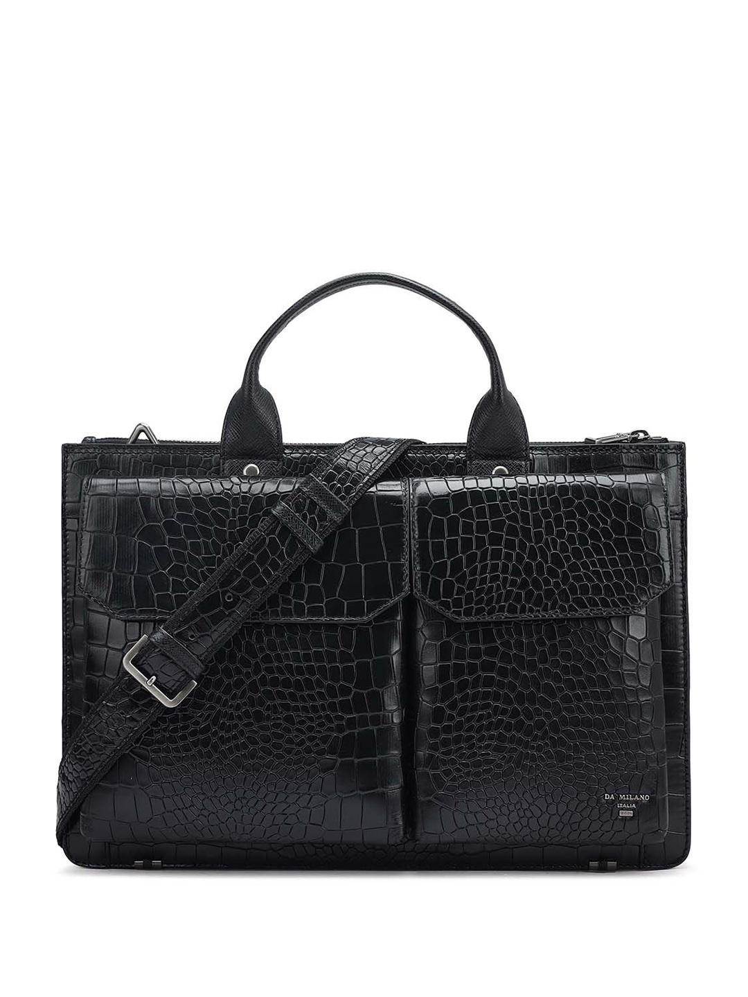 

Da Milano Unisex Textured Leather Laptop Sleeve, Black
