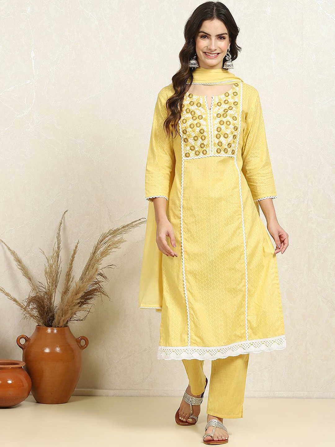 

Biba Woven Design Sequinned Pure Cotton Unstitched Dress Material, Yellow
