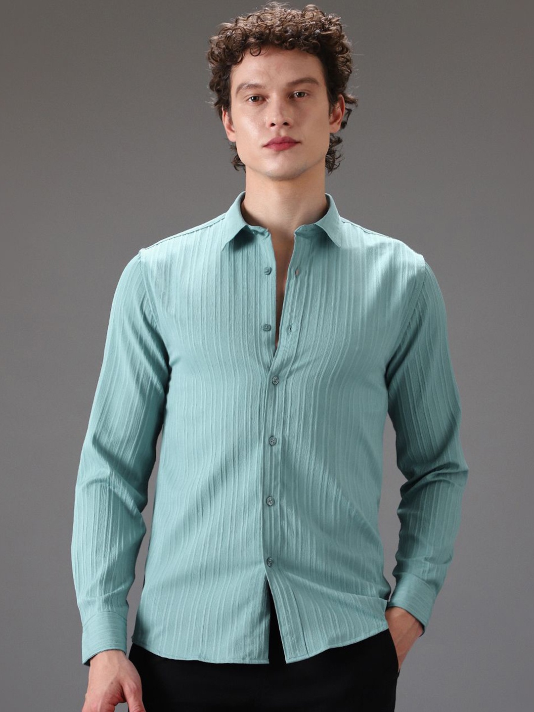 

Banana Club Men Classic Slim Fit Opaque Casual Shirt, Turquoise blue