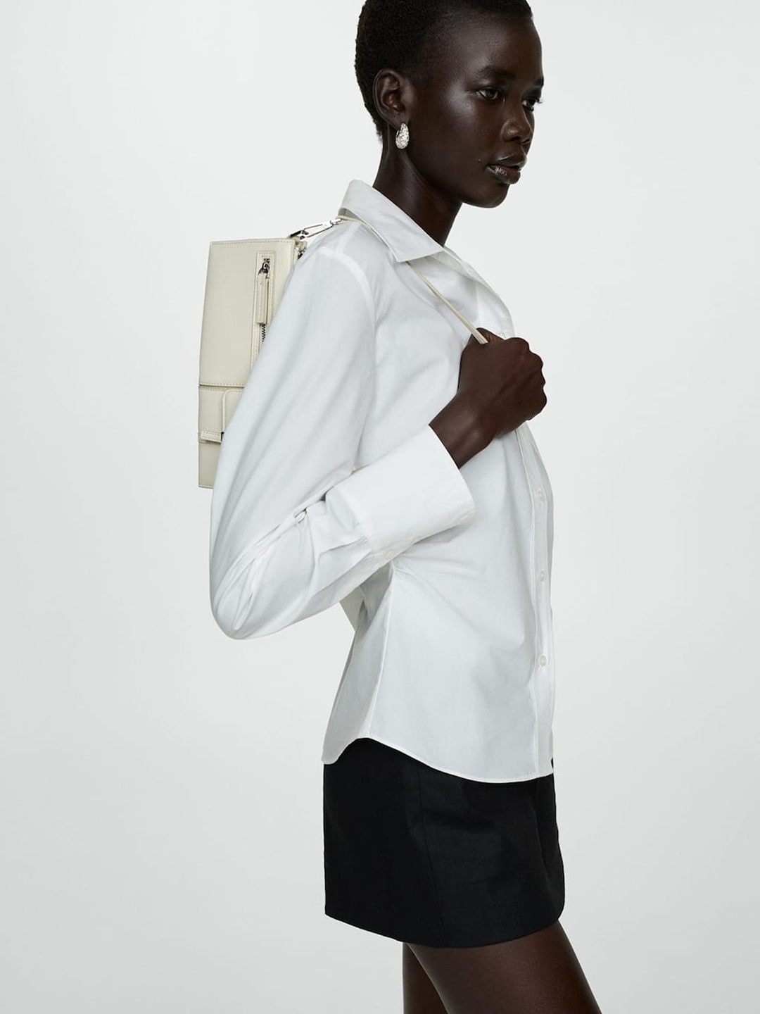 

MANGO Pure Cotton Side Ruched Casual Shirt, White