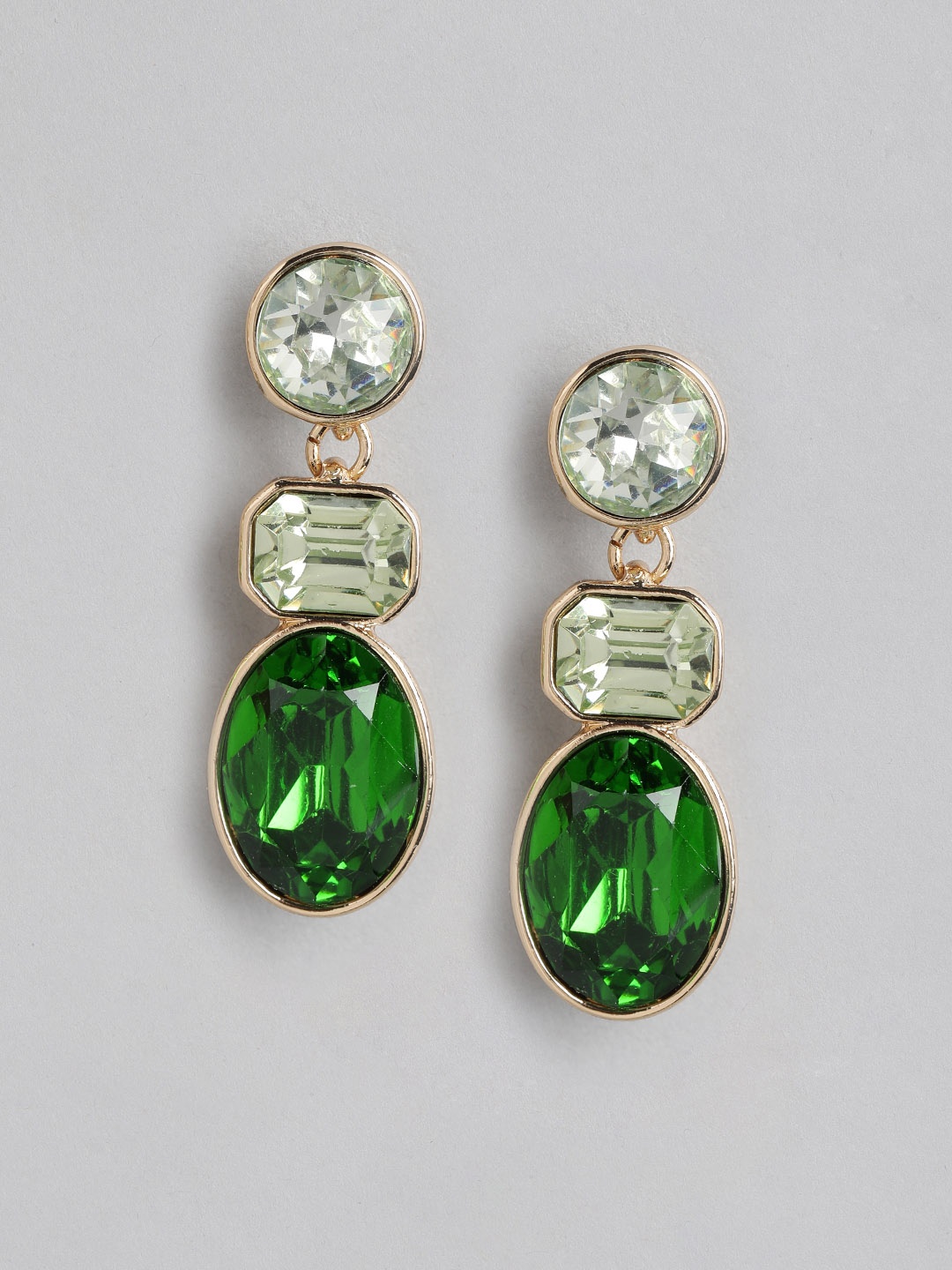 

Forever New Gold-Plated Geometric Stone Studded Drop Earrings, Green