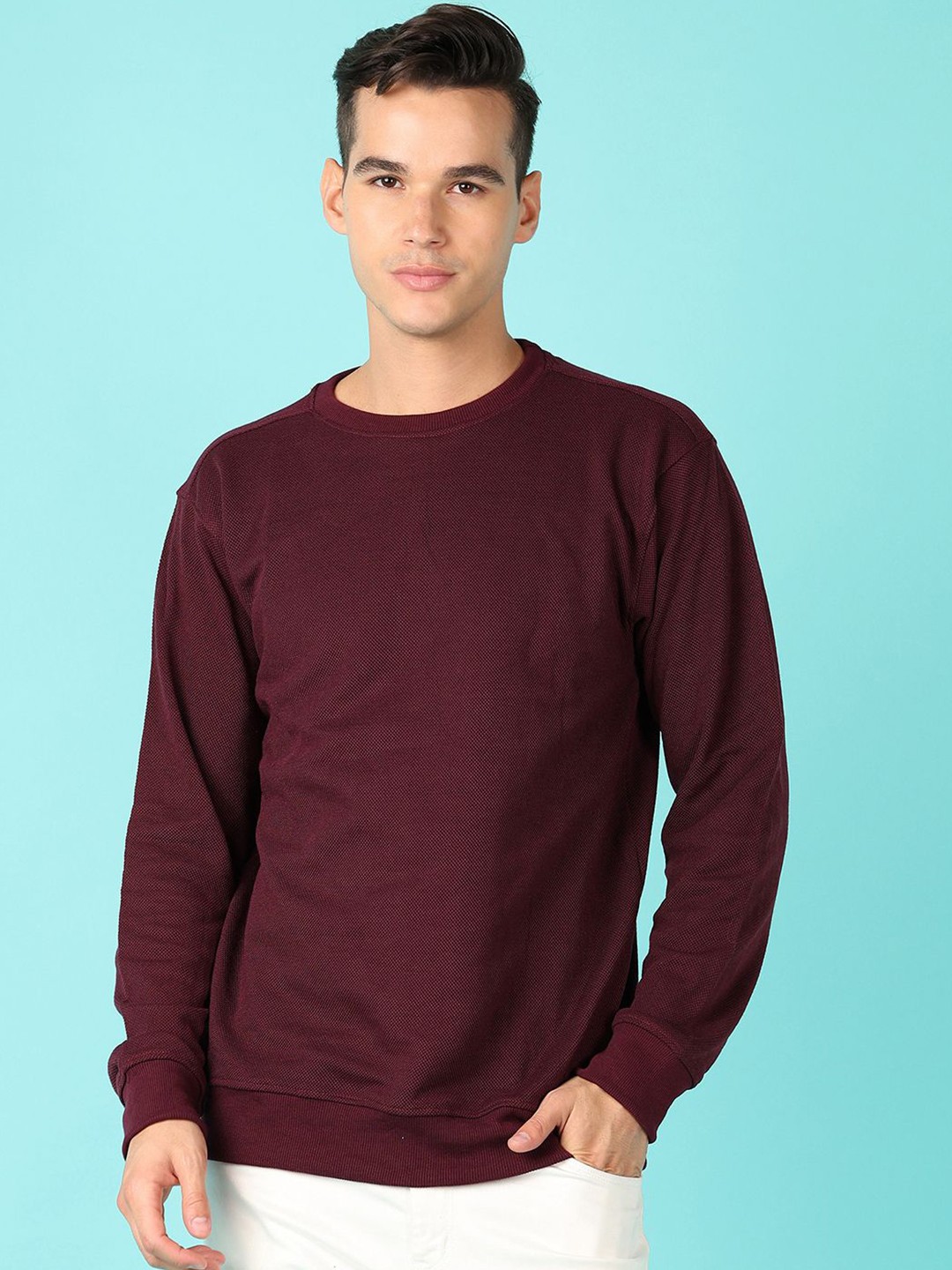 

V-Mart Men Round Neck Solid Pullover Sweatshirt, Maroon