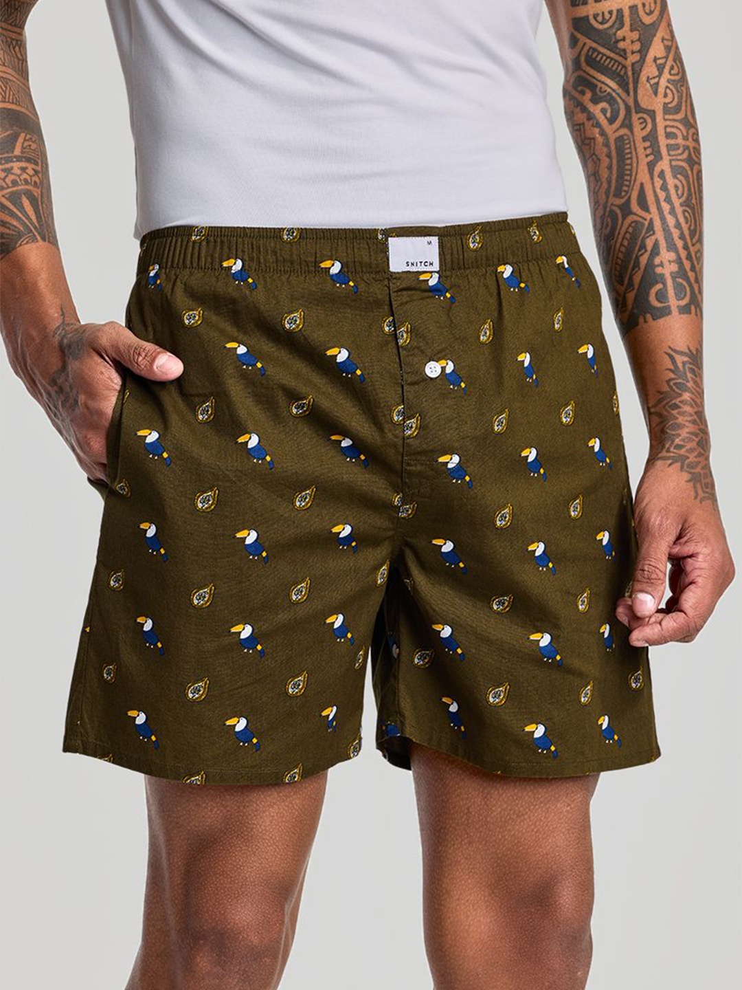 

Snitch Men Printed Mid-Rise Cotton Boxers 4MSBX9241-01-S, Brown