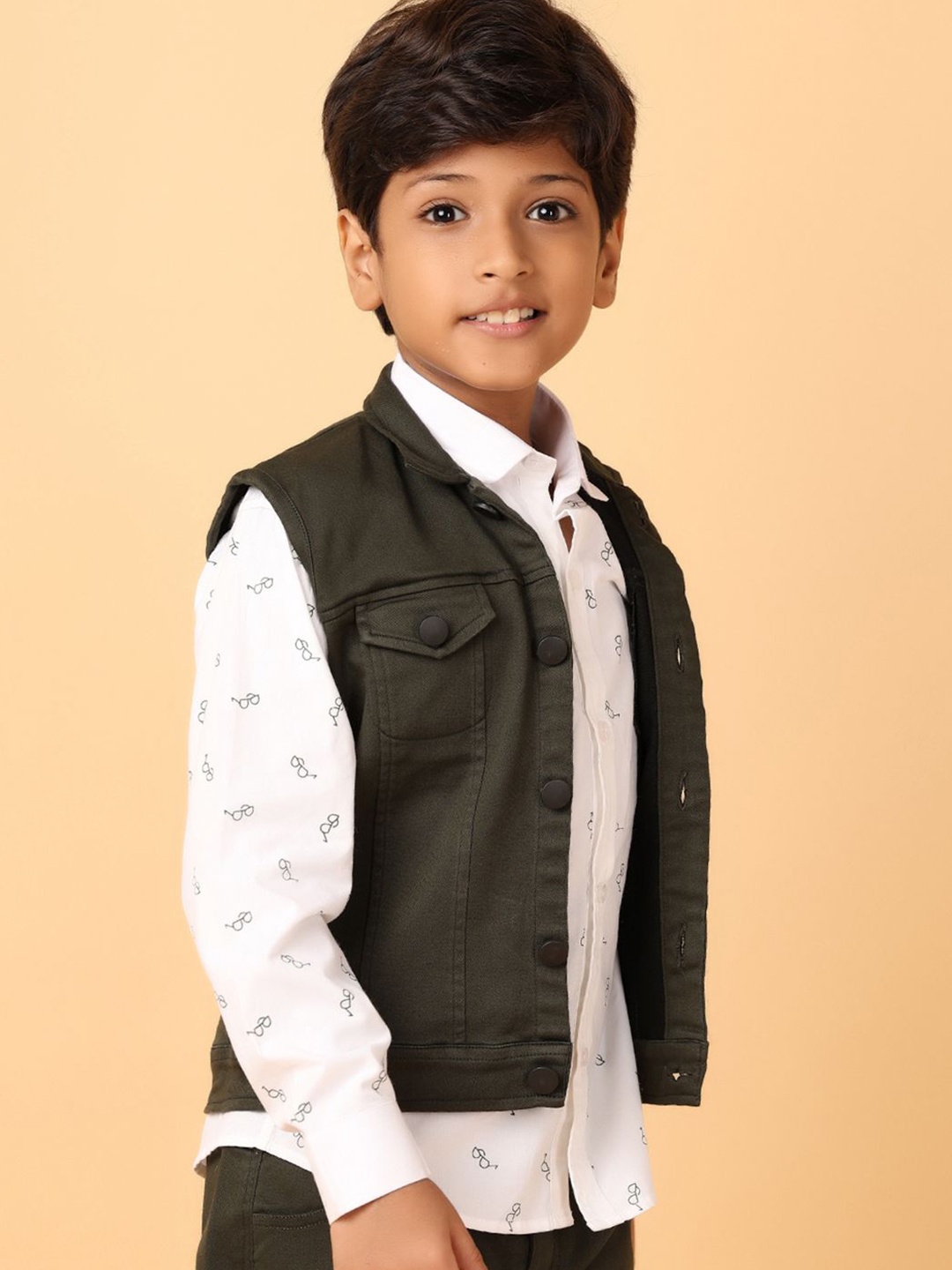 

V-Mart Boys Printed Shirt with Trousers and Jacket Clothing Set, Olive