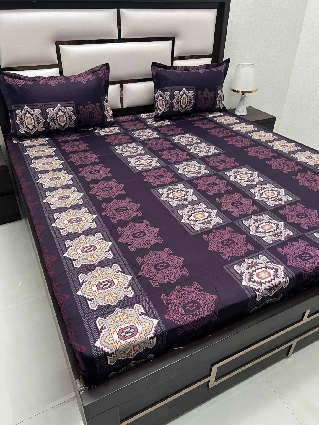 

Pure Decor Passion Fur Purple Ethnic Printed Cotton 350 TC Queen Bedsheet Set 2.52 x 2.28m