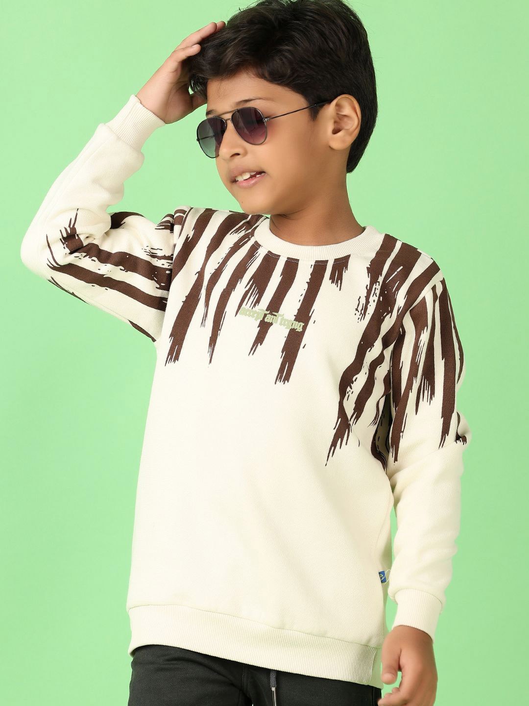 

V-Mart Boys Printed Round Neck Pullover Sweatshirt, Cream