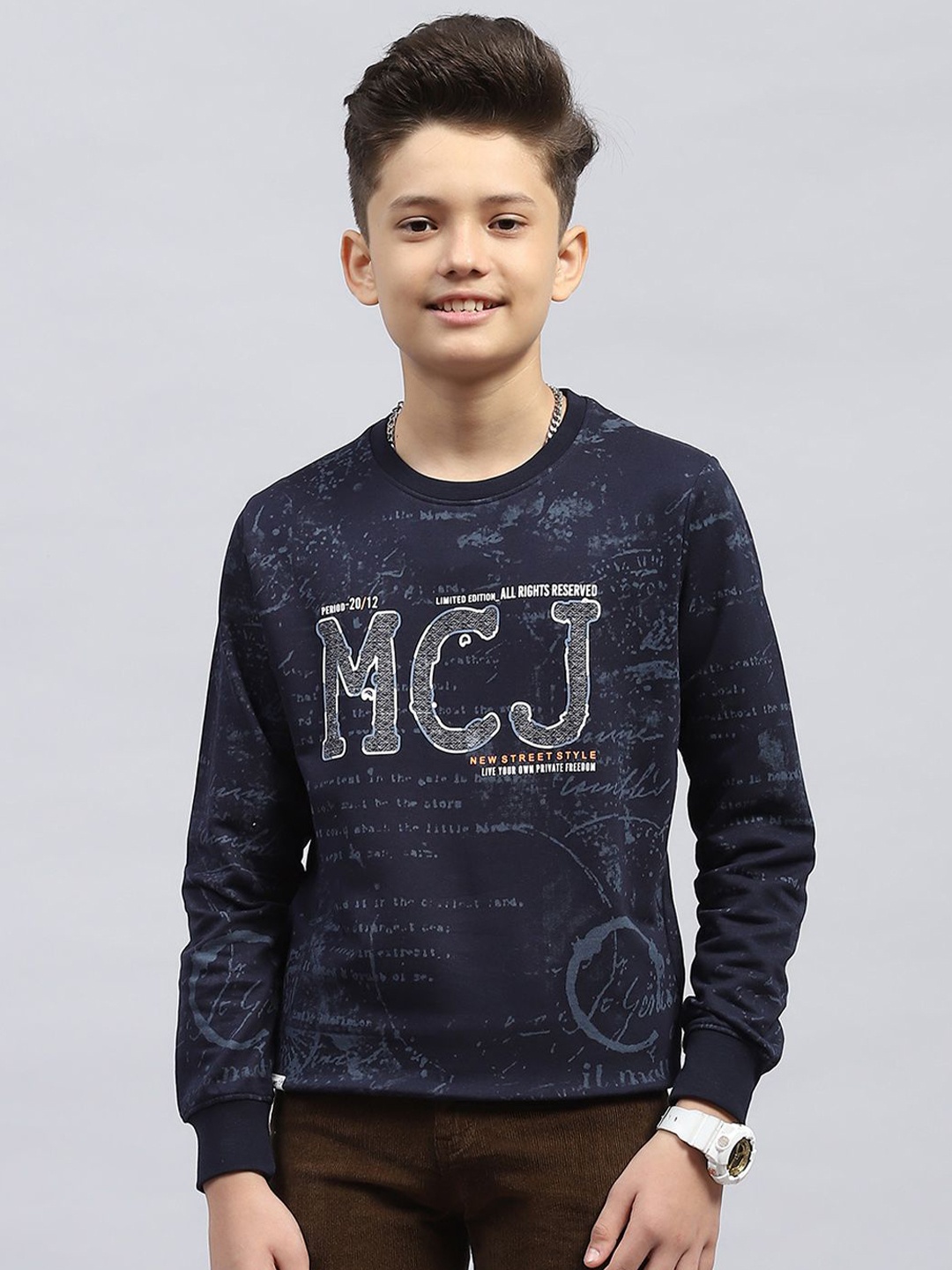 

Monte Carlo Boys Printed Cotton Pullover Sweatshirt, Navy blue