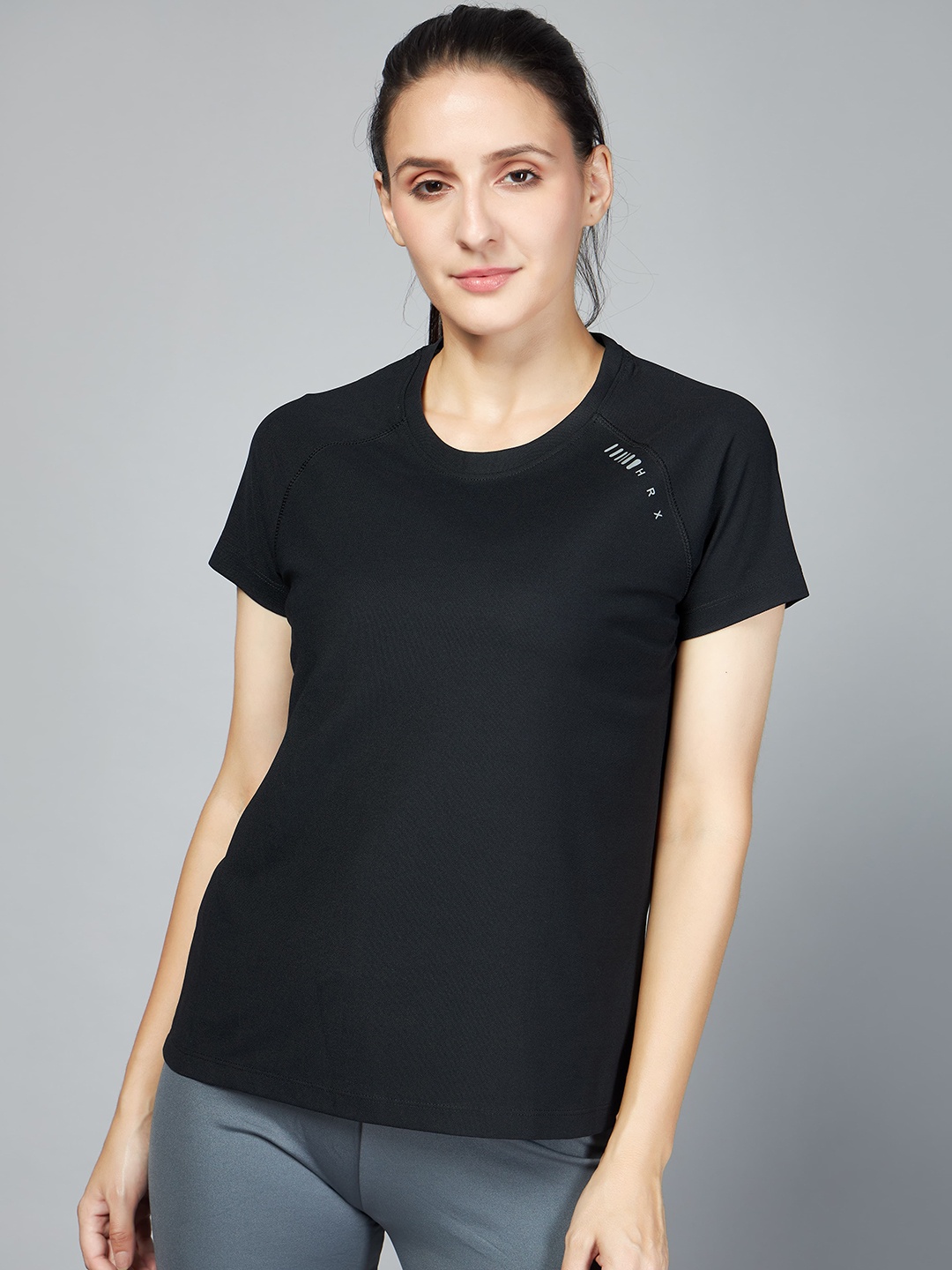 

HRX by Hrithik Roshan Women Solid Round Neck T-shirt, Black