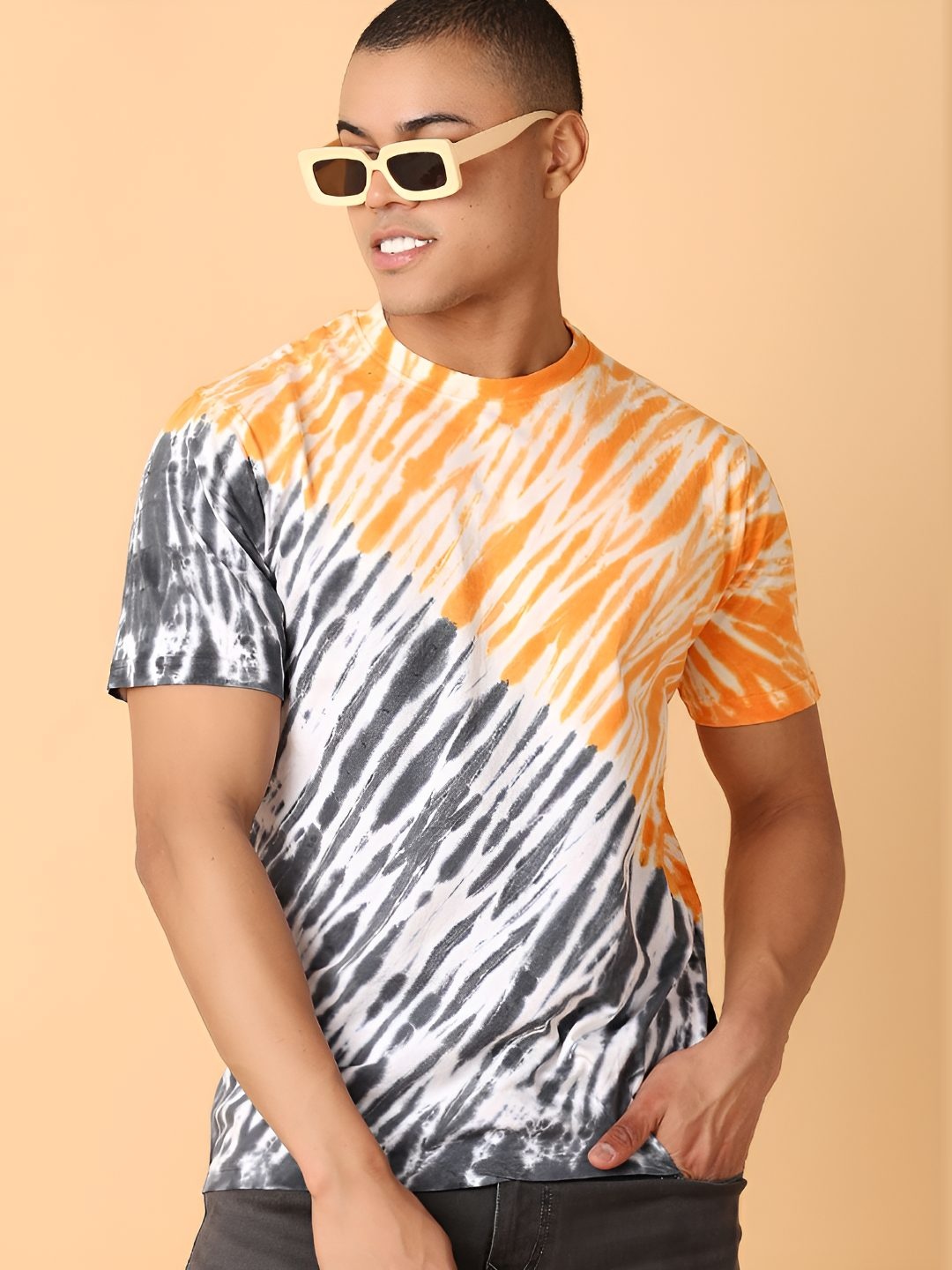 

V-Mart Men Abstract Printed Round Neck Cotton T-shirt, Orange