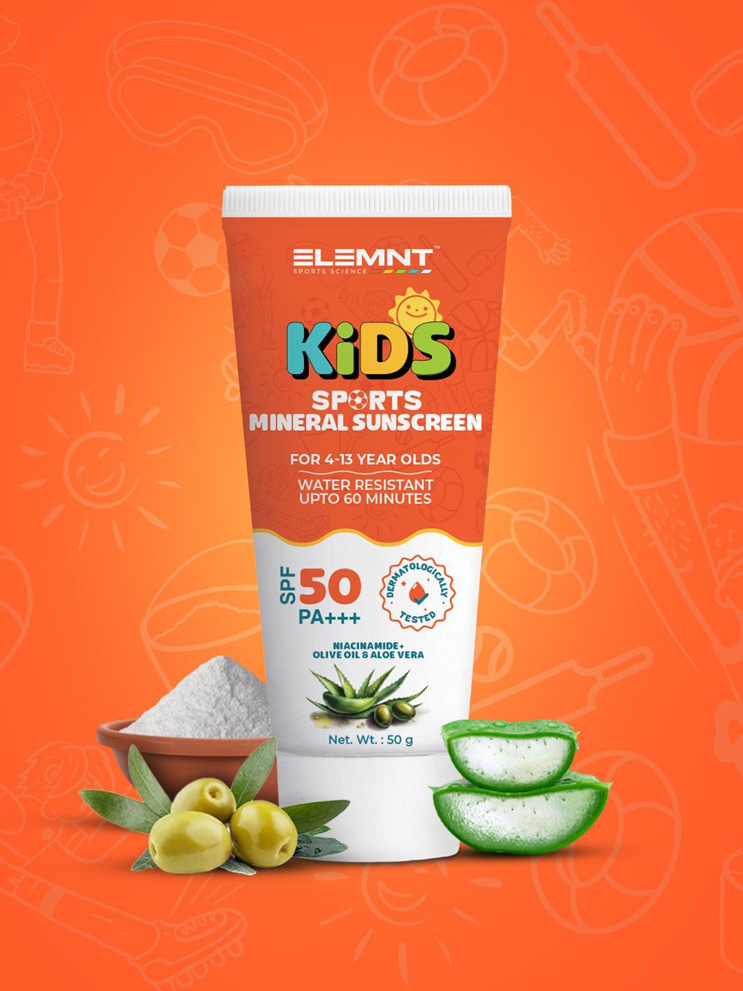 

Elemnt Sports Science Kids Sports Mineral Sunscreen With SPF 50 PA+++ - 50 g, White