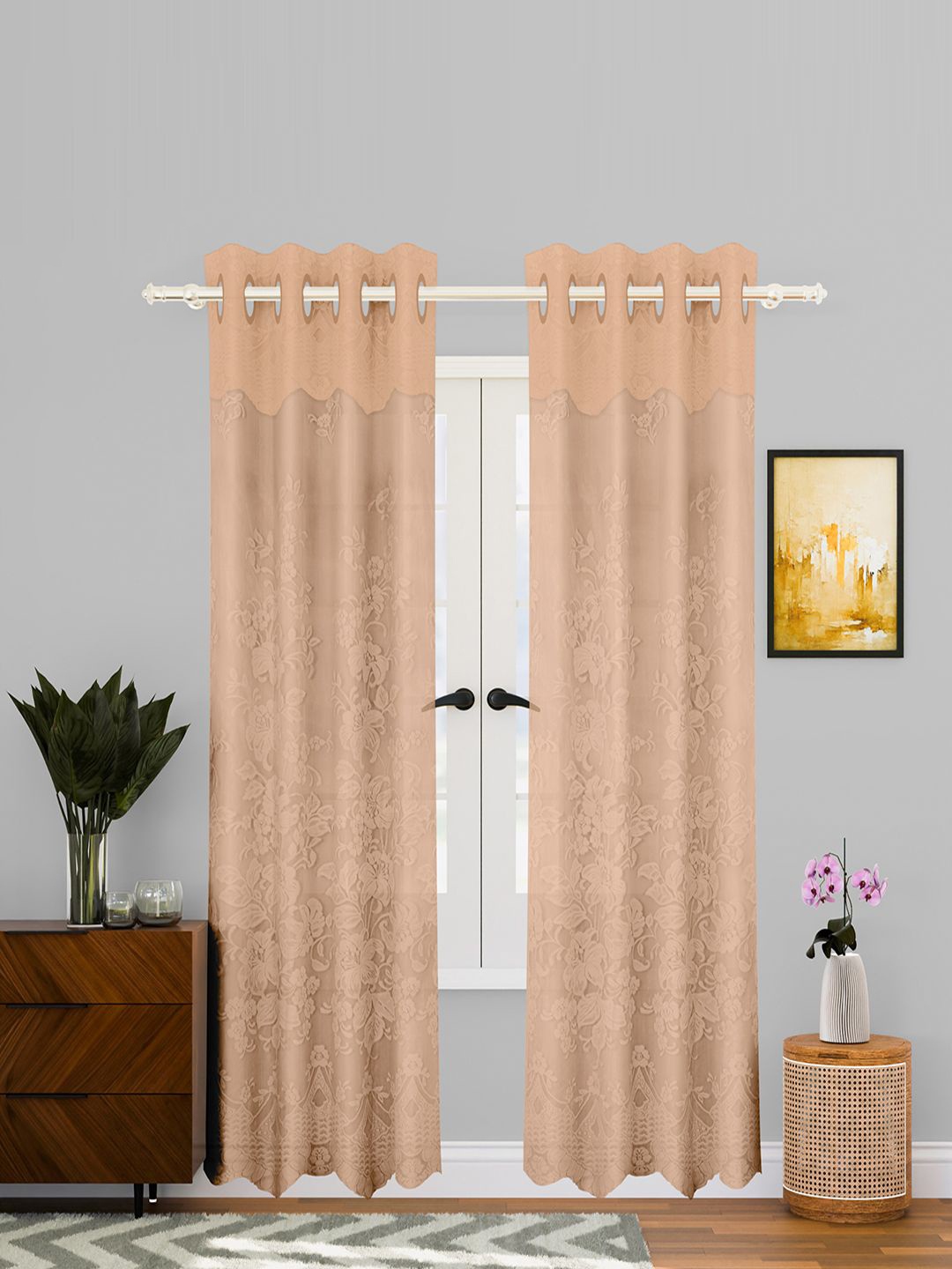 

Kuber Industries Gold-Toned 2 Pieces Self Design Cotton Door Curtains