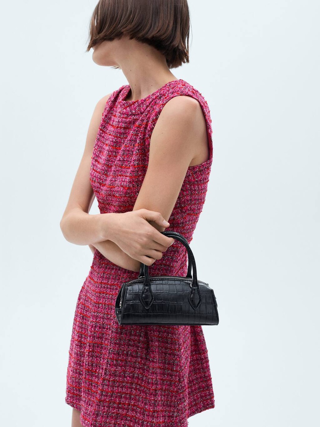 

MANGO A-Line Sleeveless Textured Mini Dress, Pink
