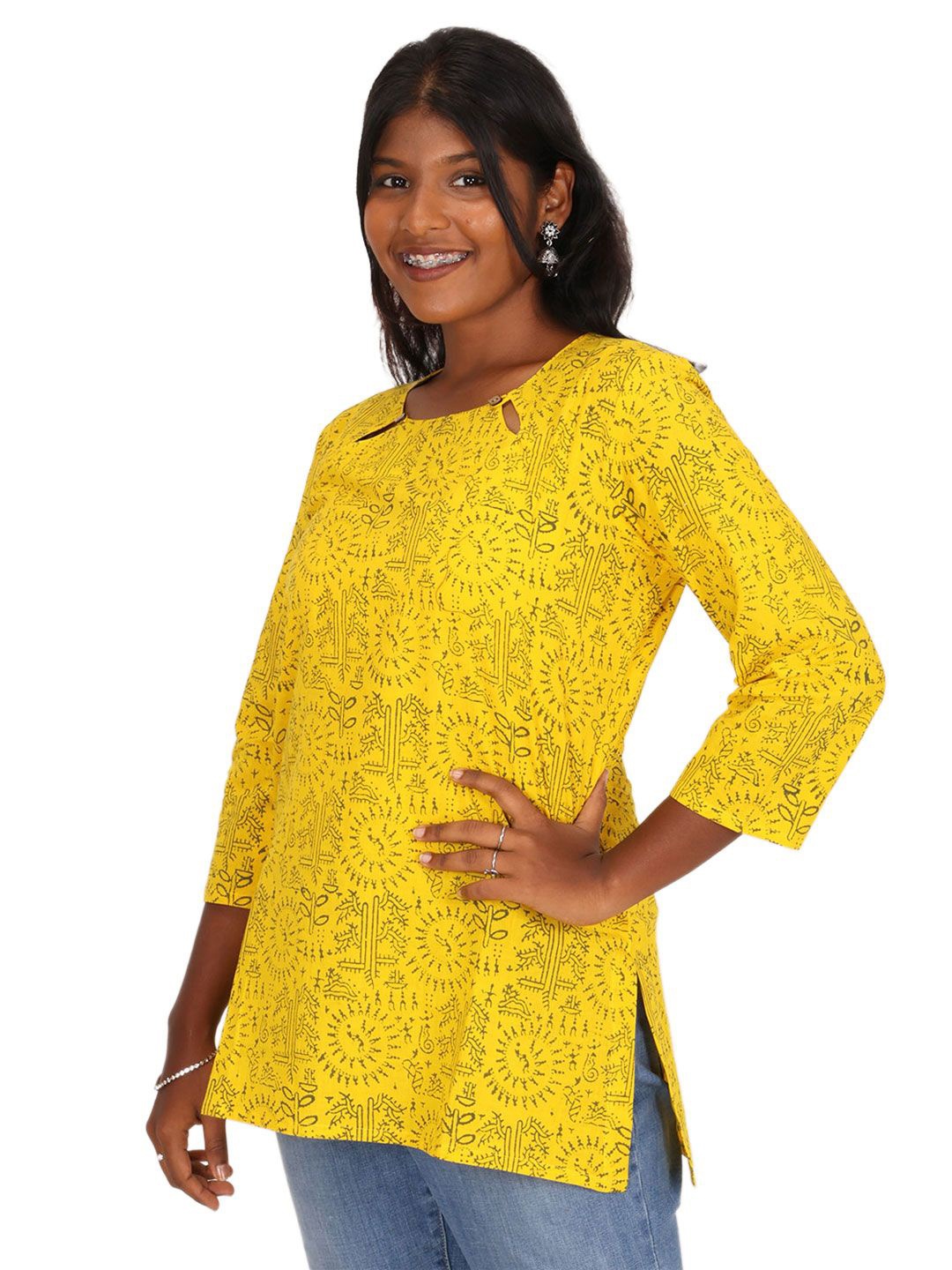 

Avishya Women Hand Block Printed Pure Cotton Kurti, Yellow