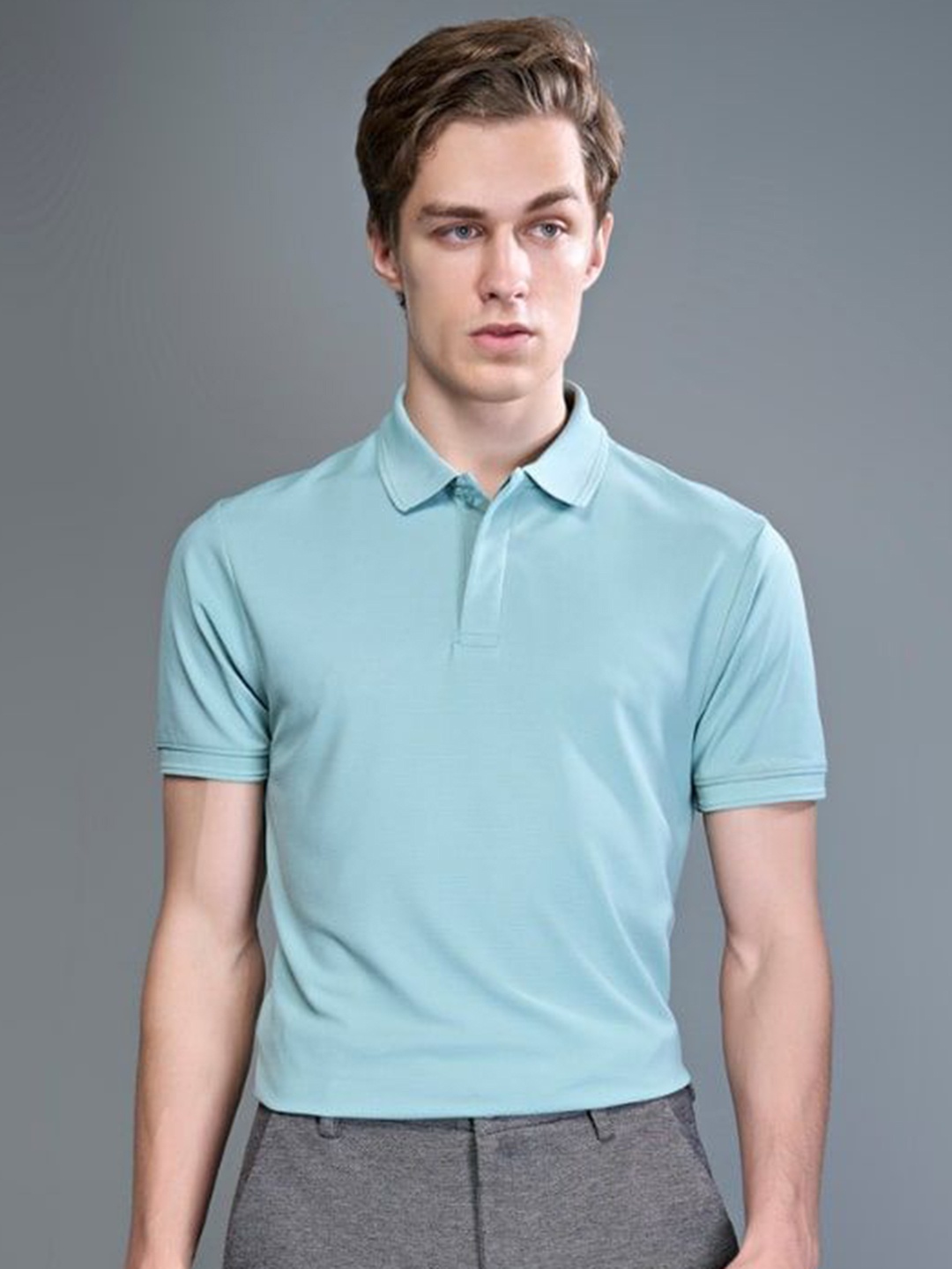 

MAXZONE Men Solid Polo Collar T-shirt, Turquoise blue