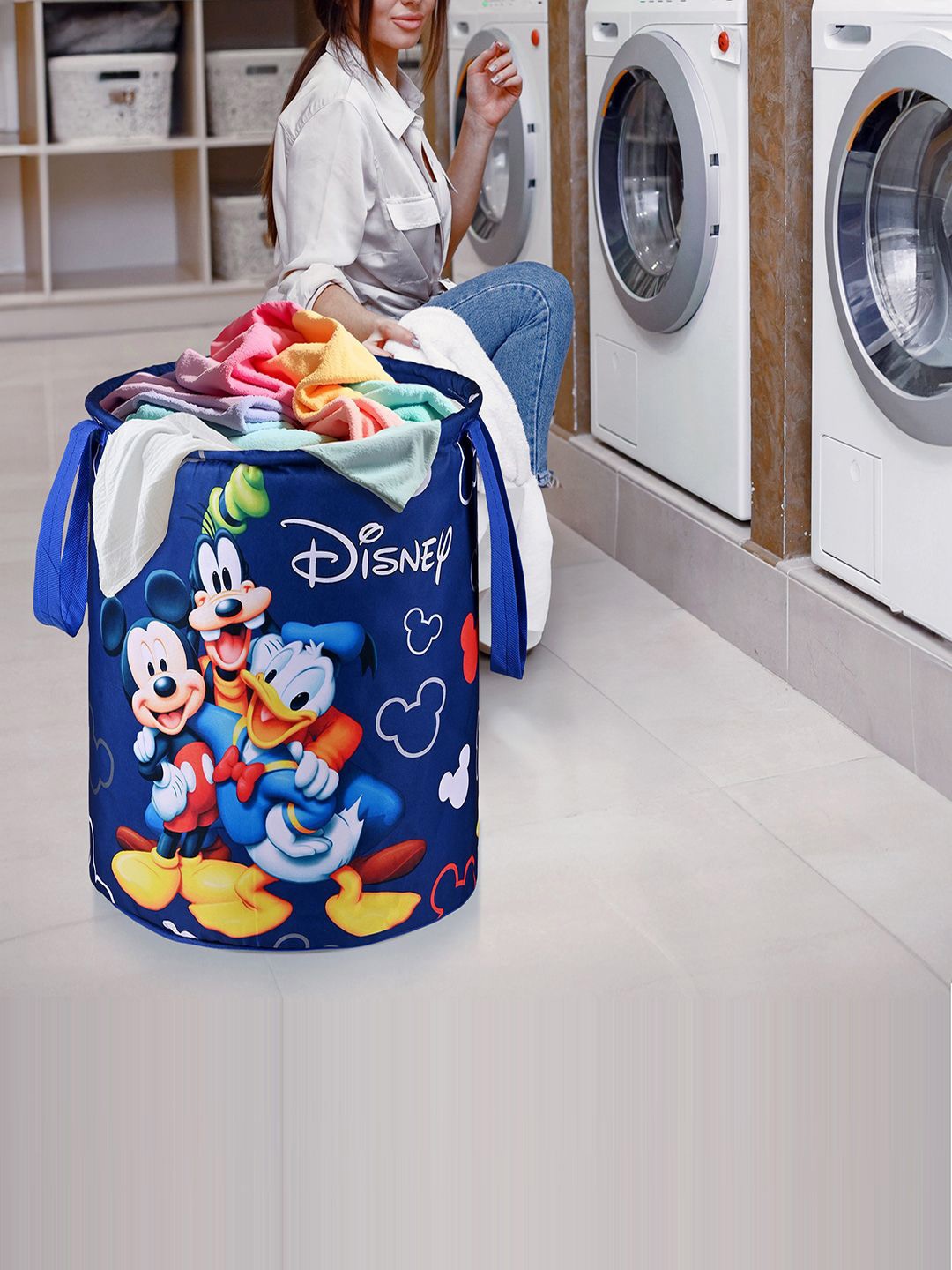 

Kuber Industries Blue 2 Pieces Disney Printed Foldable Laundry Bag 45L