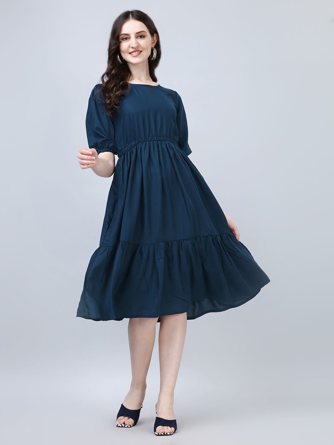 

Krunal Raiyani Women Round Neck it & Flare Maxi Dress, Blue