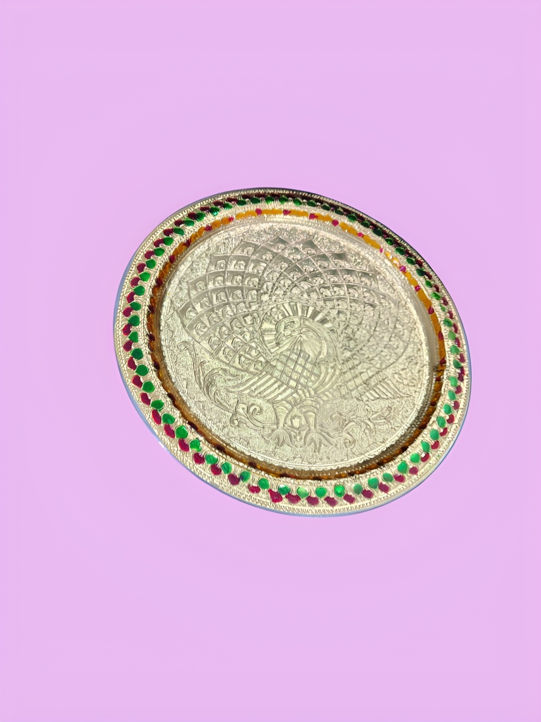 

PUFFSMART Minakari Design Traditional Pooja Plate, Gold