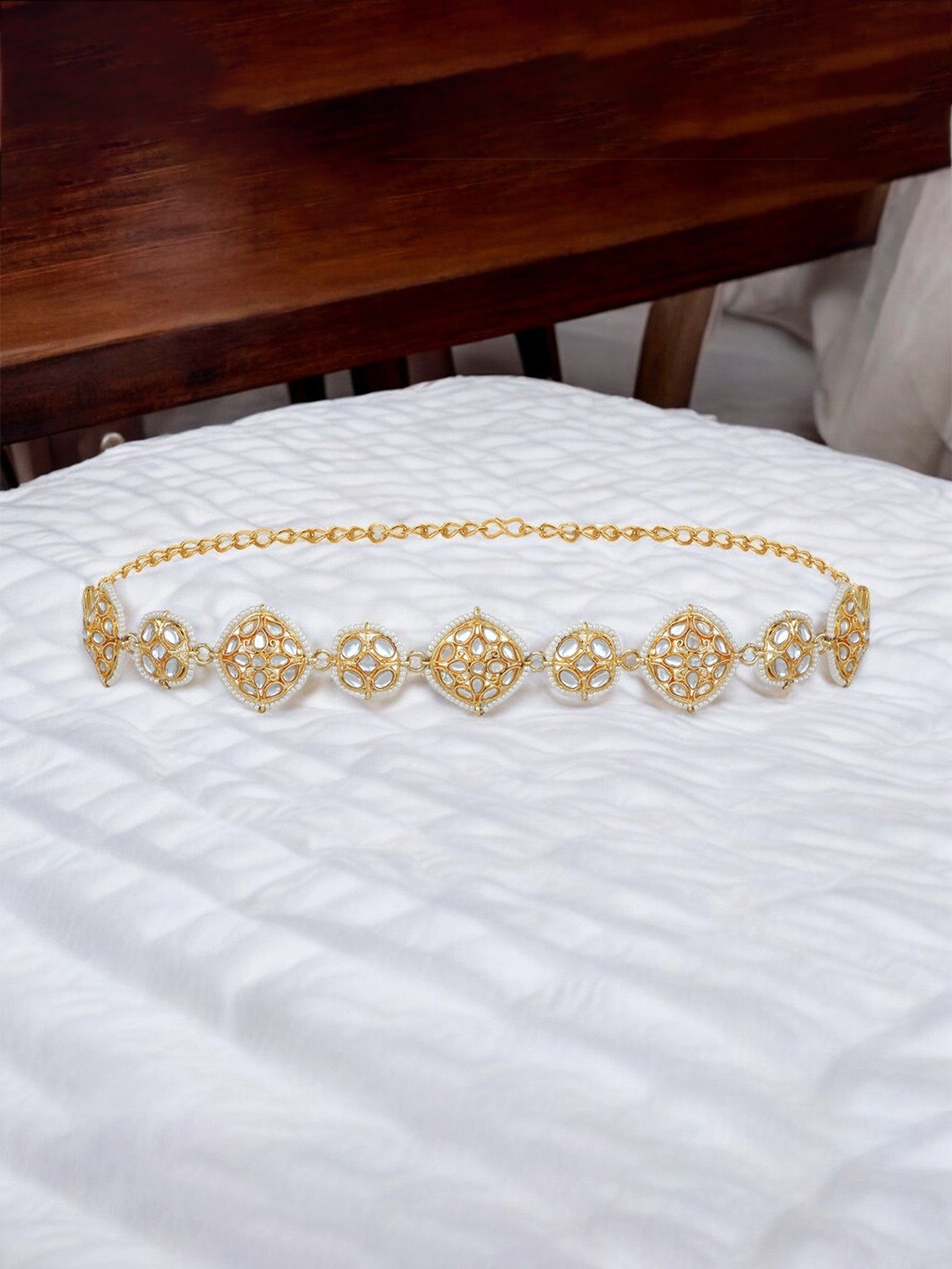

Stefan Women Gold White Kundan Floral Traditional Tiara