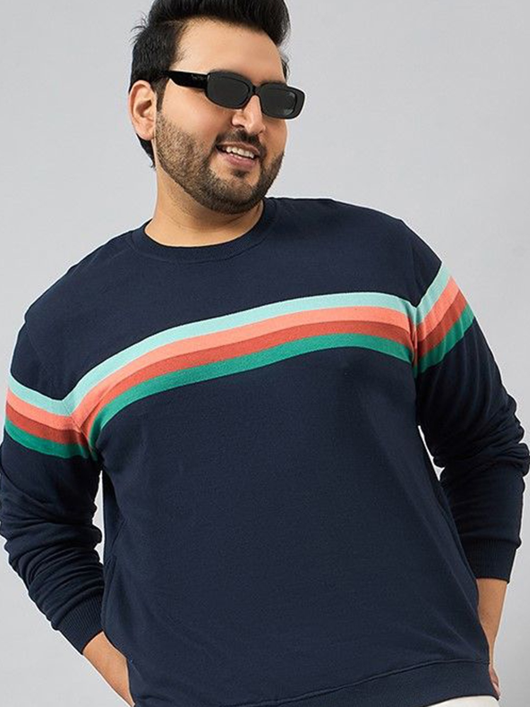 

AUSTIVO Men Plus Size Round Neck Pullover Sweatshirt, Navy blue