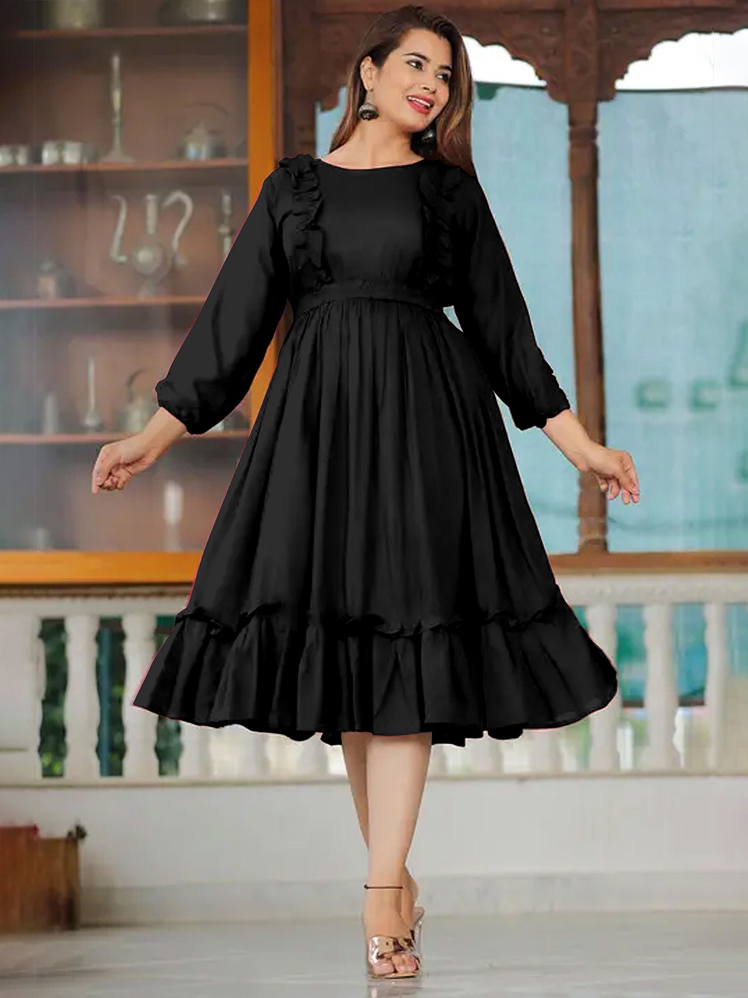 

Raiyani Enterprise Round Neck Fit & Flare Dress, Black