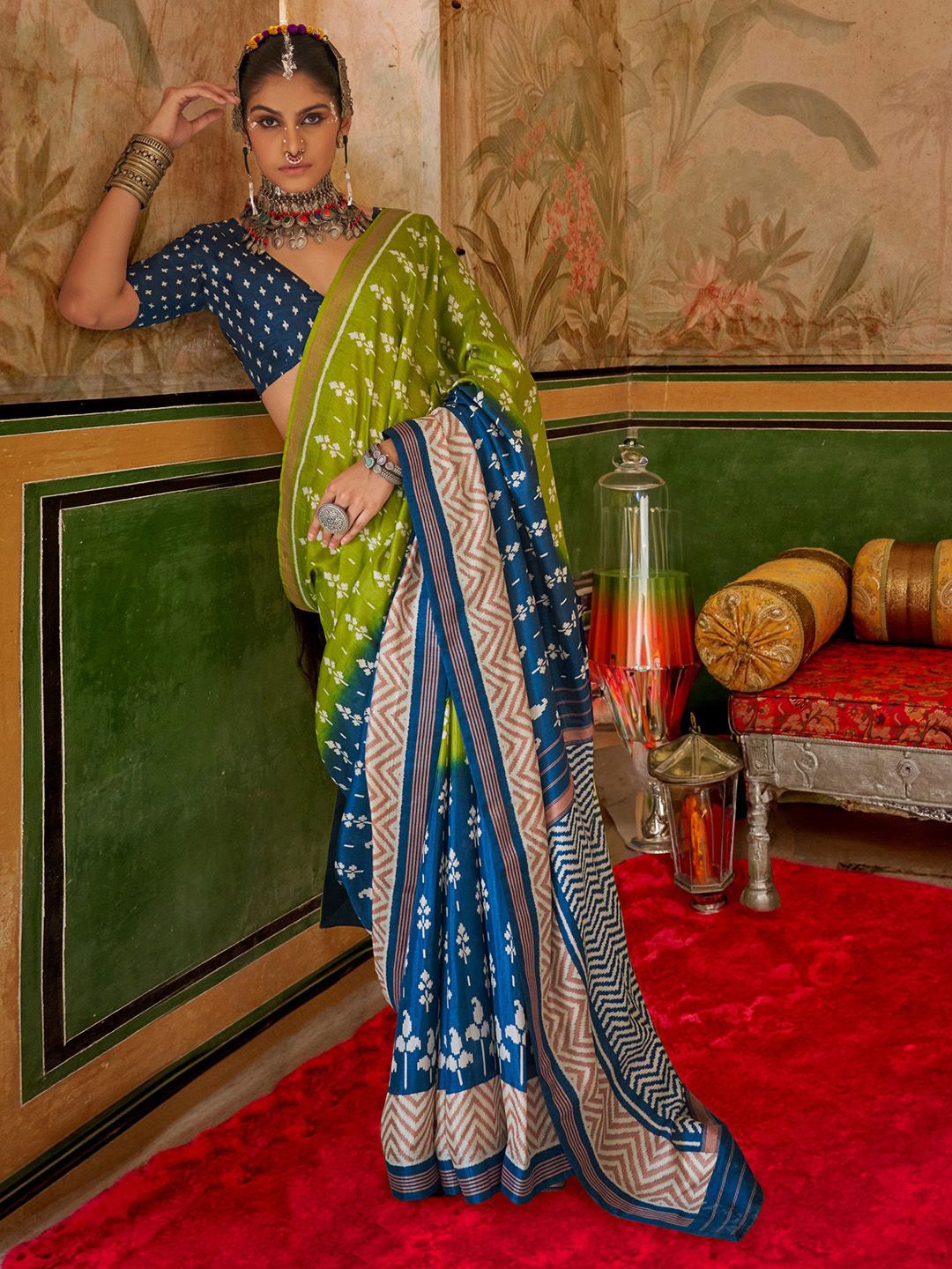 

Anouk Pochampally Traditional Ethnic Printed Festive Wear Saree, Green