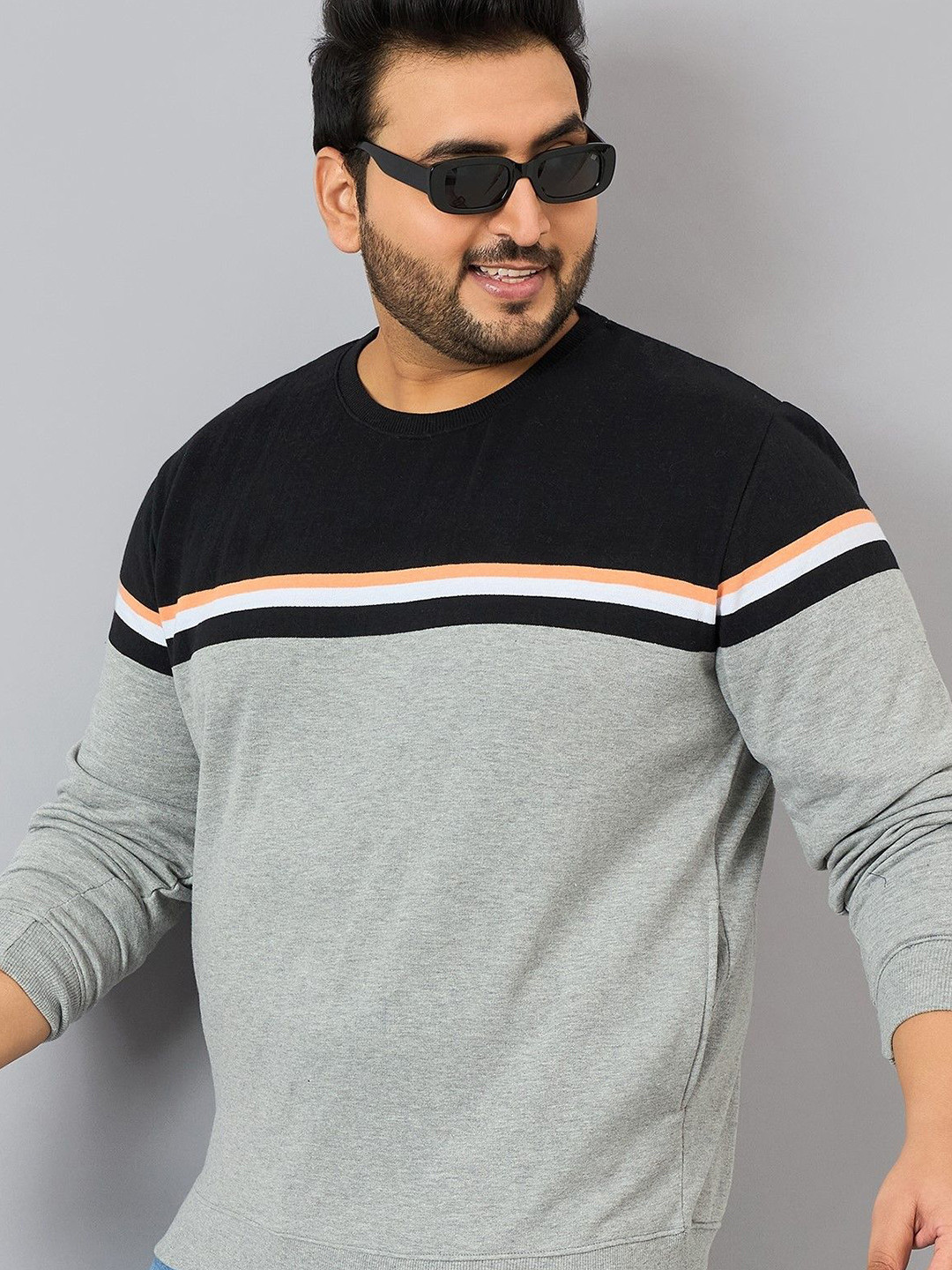 

AUSTIVO Men Striped Plus Size Sweatshirt, Grey