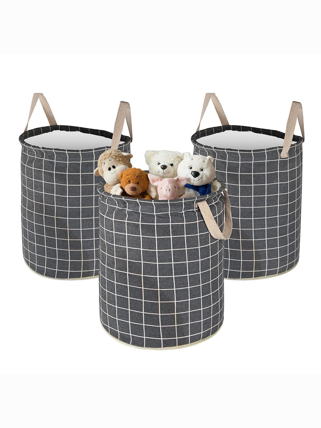 

Kuber Industries Grey Checked 3 Pieces Foldable Laundry Bag