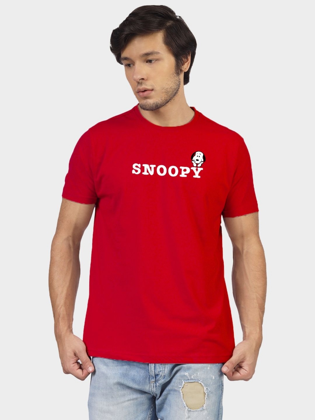 

Greylongg Men Snoopy Graphic Printed Round Neck Cotton T-shirt, Red