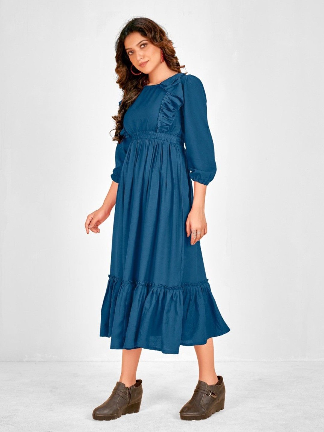 

Raiyani Enterprise Round Neck Fit & Flare Dress, Blue