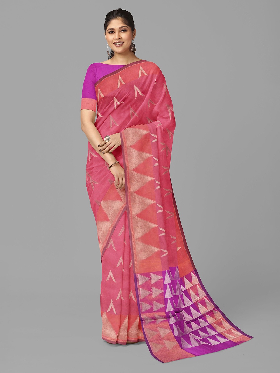 

The Chennai Silks Woven Design Zari Silk Cotton Maheshwari Saree, Pink