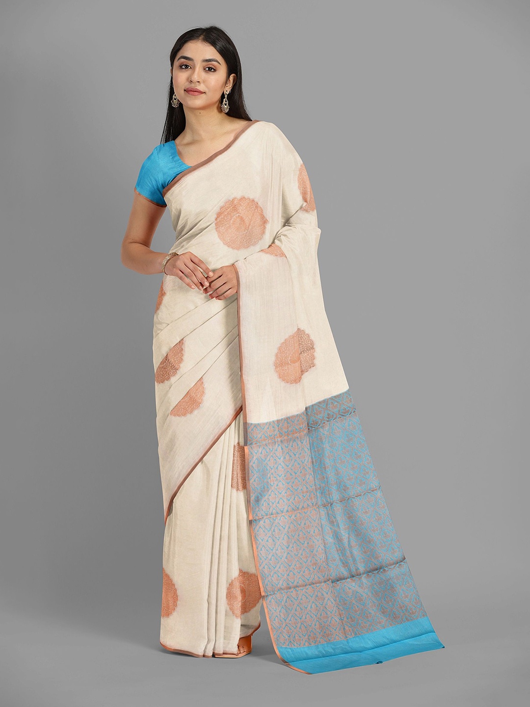 

The Chennai Silks womens Silk Cotton Maheshwari Saree, Off white