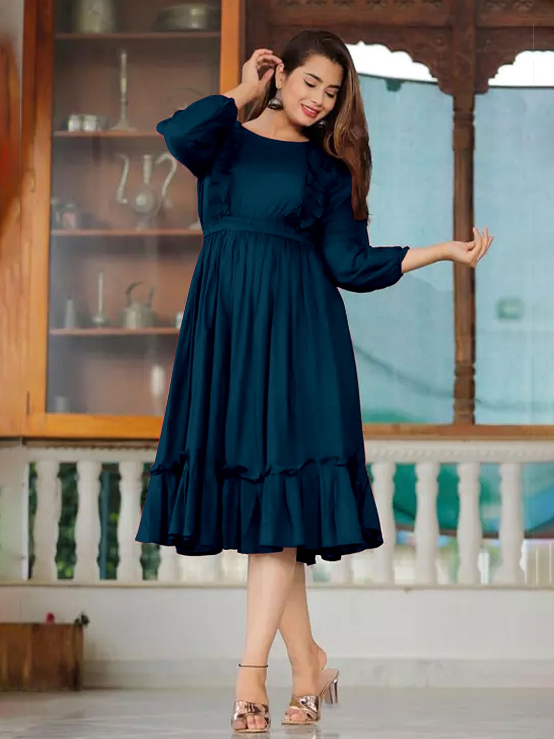 

Raiyani Enterprise Women Fit & Flare Round Neck Casual Dress, Blue