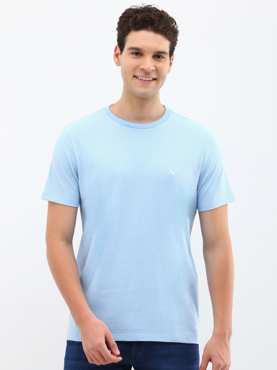 

Allen Solly Men Self Design Round Neck Cotton Slim Fit T-shirt, Blue