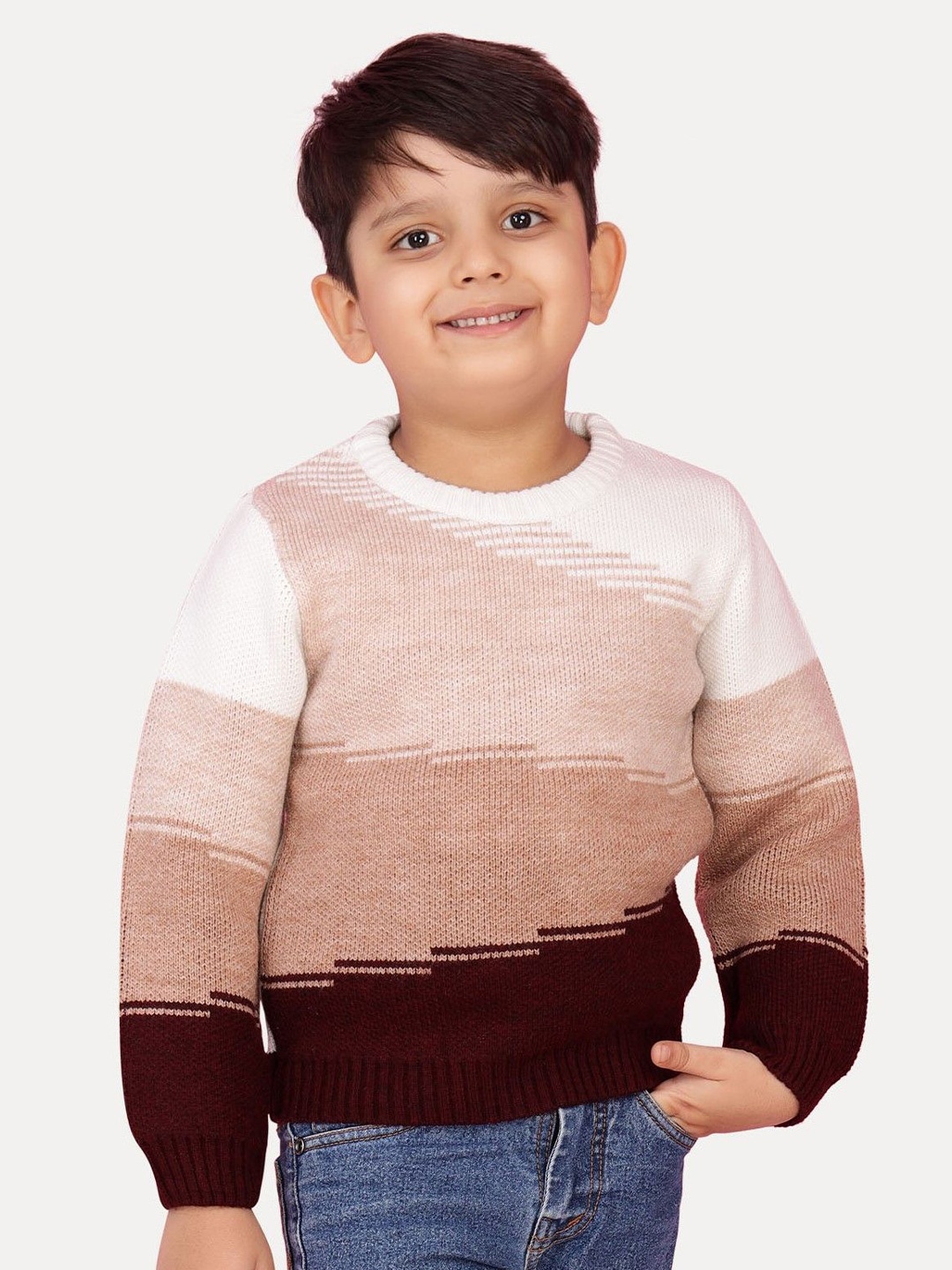 

JoE Hazel Boys Colourblocked Casual Pullover, Coffee brown