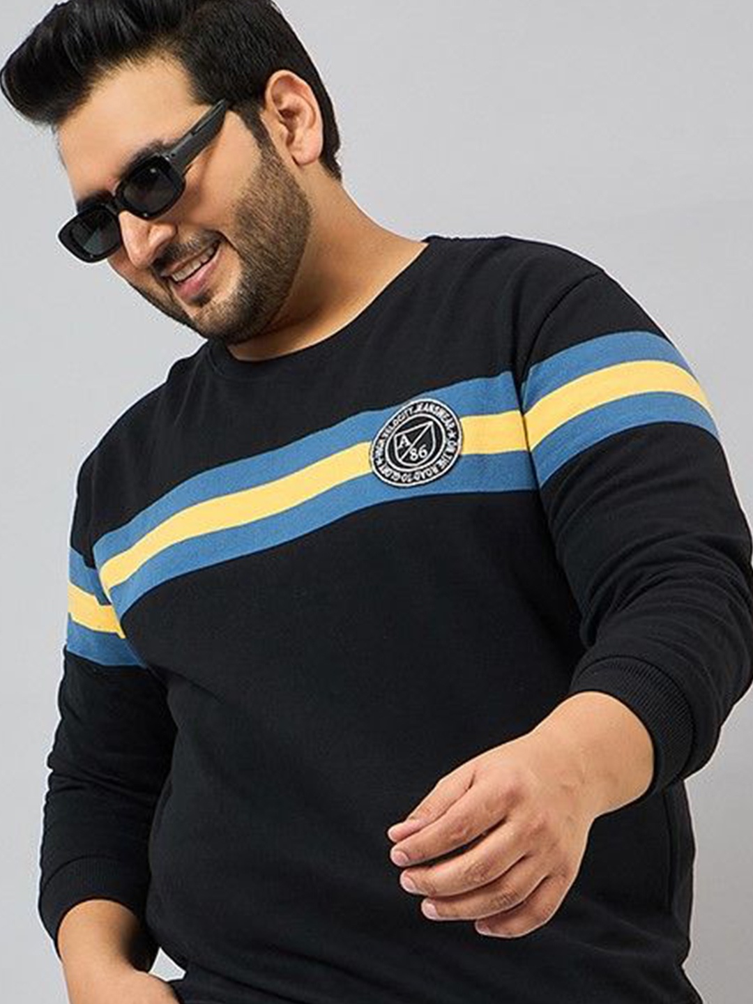 

AUSTIVO Men Colourblocked Striped Casual Sweatshirt, Black