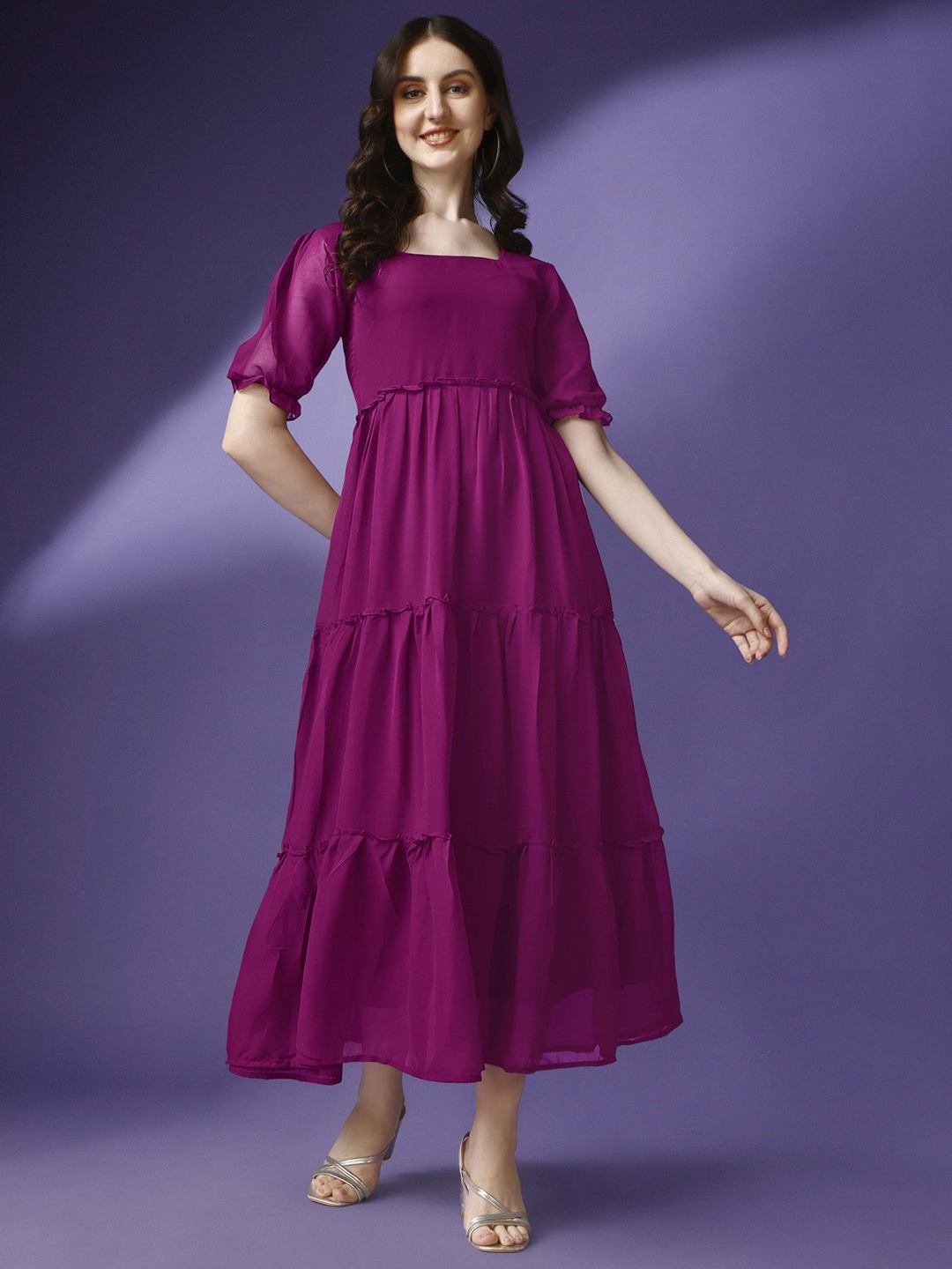 

Raiyani Enterprise Womens Applique Georgette Fit & Flare Maxi Dress, Violet