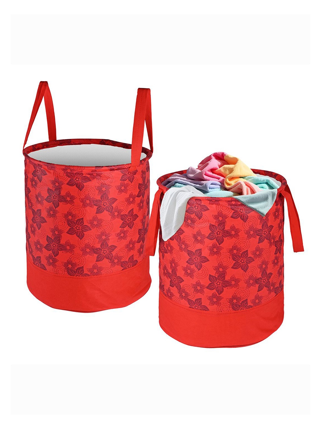 

Kuber Industries Red 2 Pieces Printed Foldable Laundry Bag 45 l