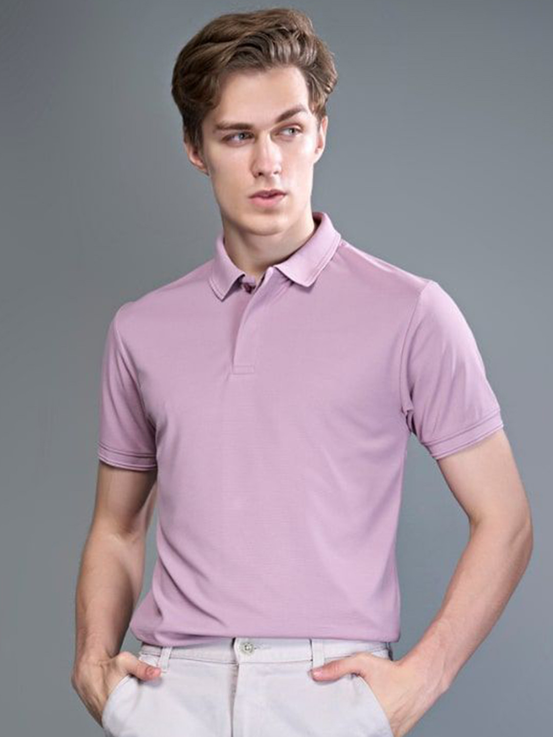 

MAXZONE Men Solid Polo Collar T-shirt, Purple
