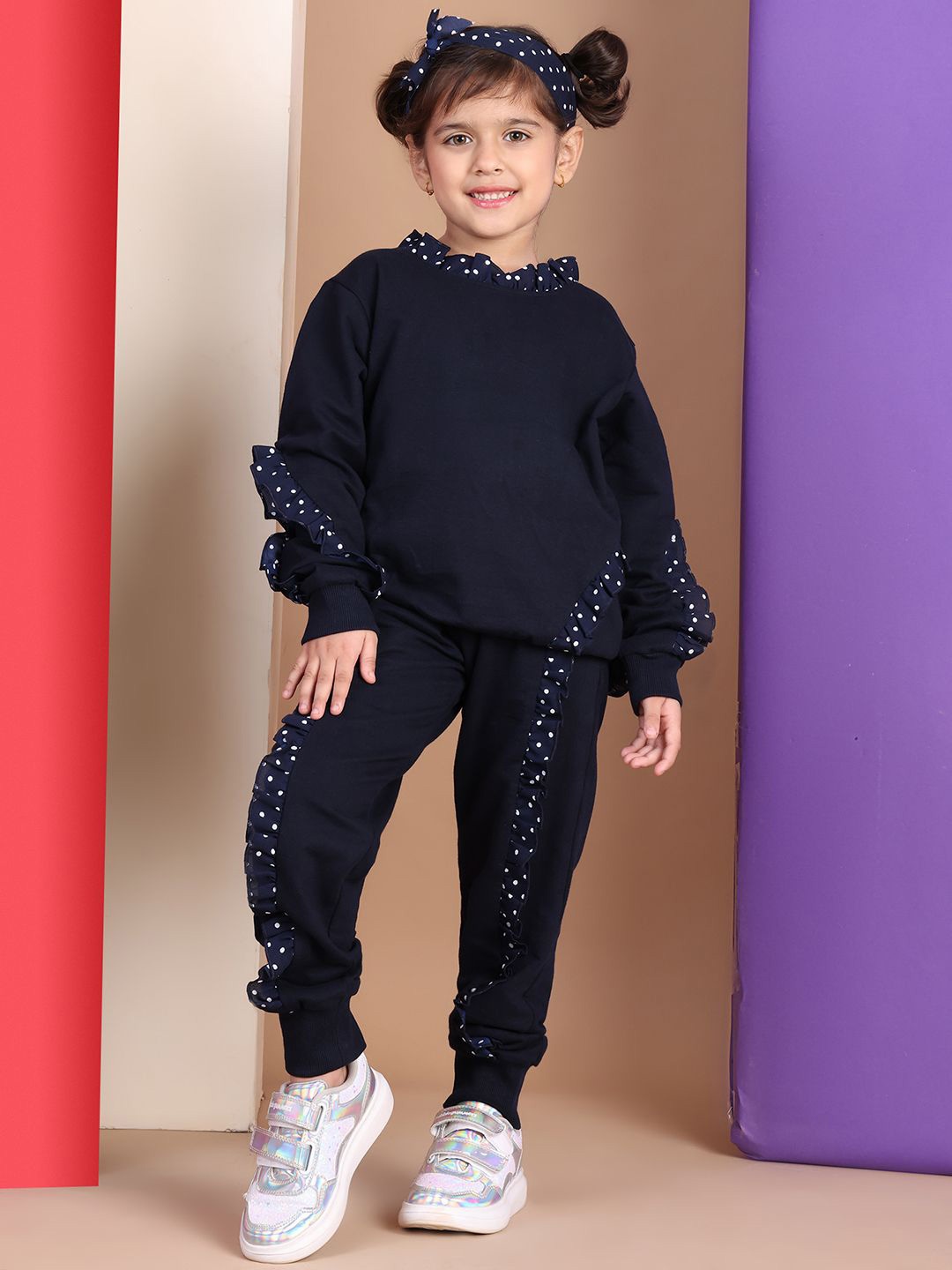 

Baawri Girls Pure Cotton Sweatshirt With Joggers, Navy blue