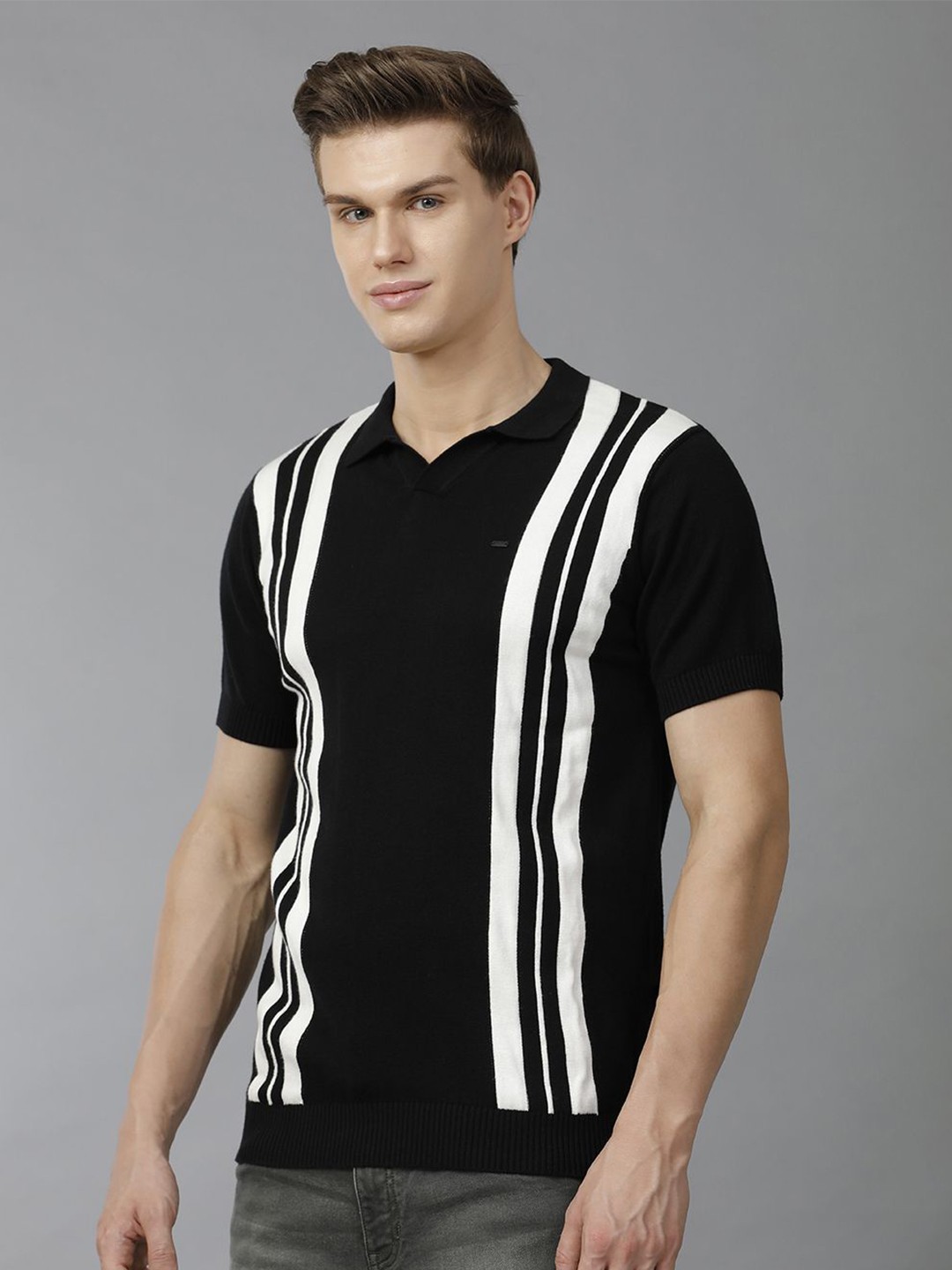 

IDENTITI Men's Slim Fit Johnny Collar Flat Knit Tee, Black